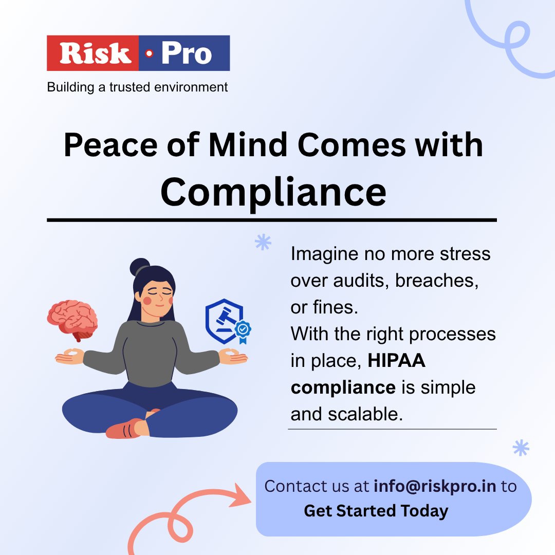 Riskpro_india's tweet image. Imagine confidently saying, “We’re 100% HIPAA compliant.”​
No stress. No fear of audits. Just peace of mind and trust from your patients.​
📞 To schedule your FREE compliance consult today, contact us at info@riskpro.in

#HIPAASolutions #ComplianceMadeEasy #MedicalPractice