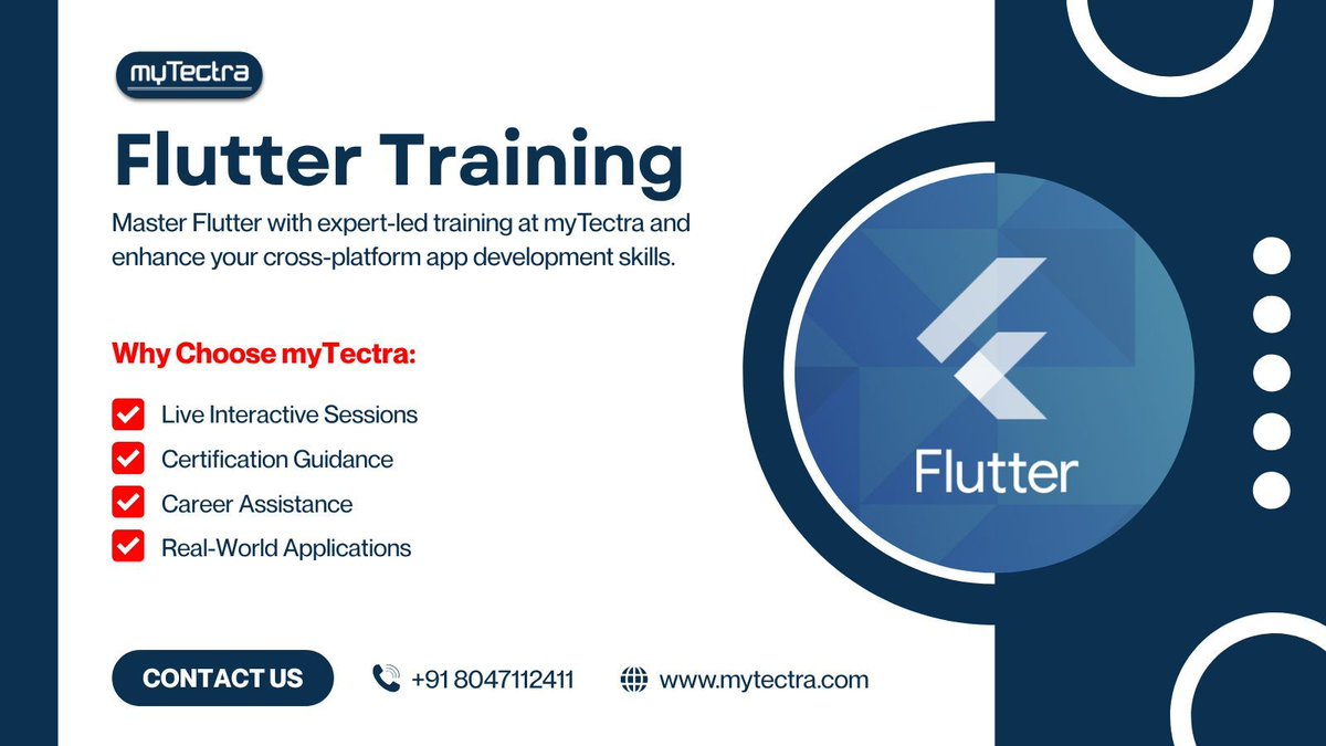 mytectra's tweet image. 🎯 Become a Flutter App Development Expert with myTectra Training! 🚀✨

📞 Talk to us: +91 8047112411
🌐 Visit Us: mytectra.com/flutter-traini… 

#flutter #flutterdevelopment #mobileapps #appdevelopment #crossplatform #dart #fluttertraining #mobiledeveloper #programming #mytectra