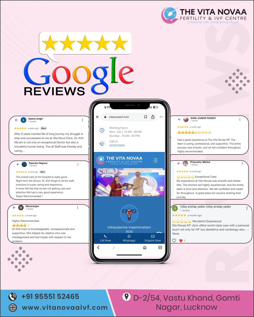 dr_kritisingh's tweet photo. Every positive review reminds us why we do what we do! 🌼

Grateful to our amazing patients for their trust and heartfelt feedback on Google Reviews.
Your journey to parenthood inspires us every day. 💕

#TheVitaNovaa #DrKritiSingh #GoogleReviews #FertilityJourney #IVFExpert https://t.co/sKhOoikIAK