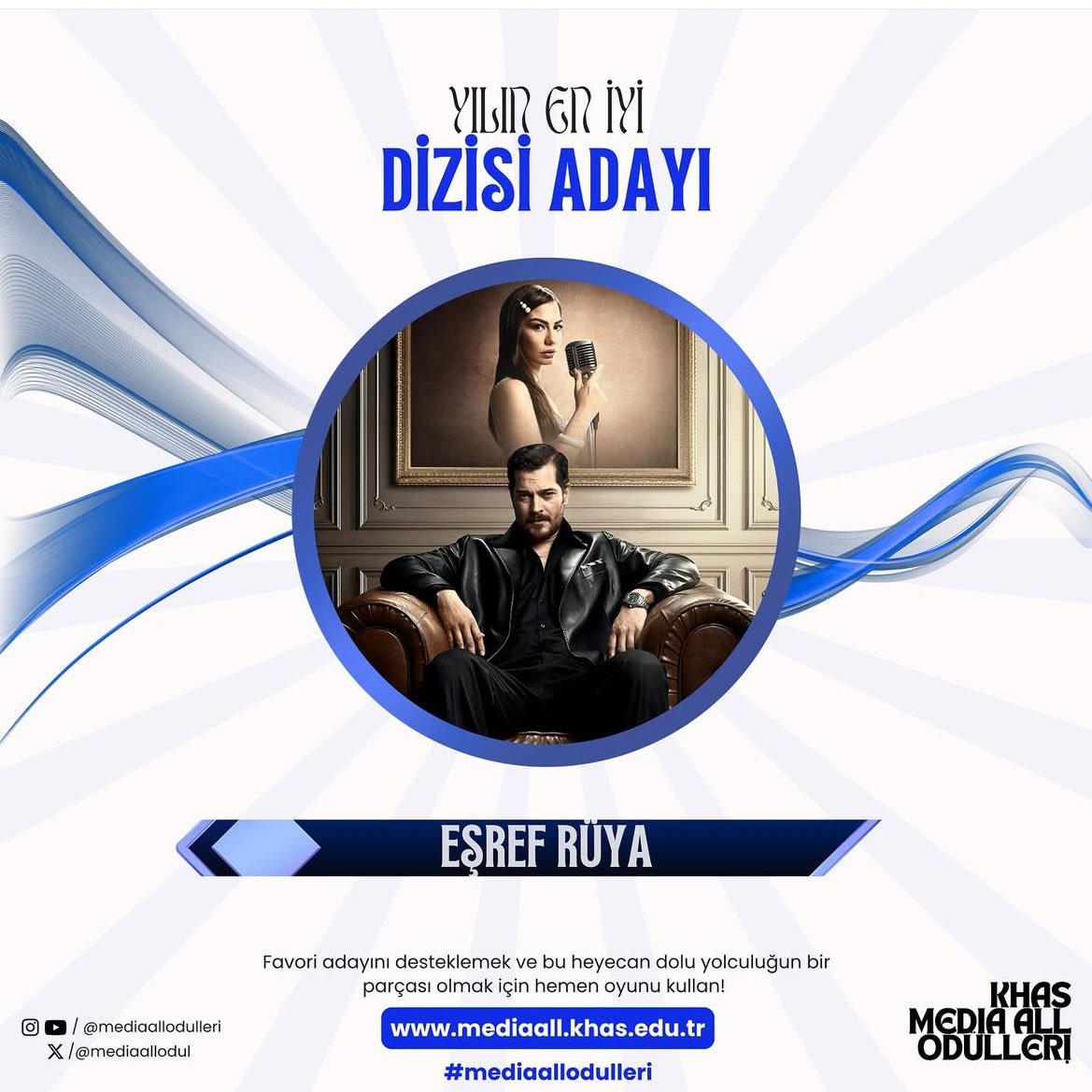 • Yılın En İyi Kadın Oyuncusu  
• Yılın En İyi Dizi Çifti
• Yılın En İyi Dizisi

Aşağıdaki linkten oy verebilirsiniz.

🔗mediaall.khas.edu.tr/oy

#DemetÖzdemir