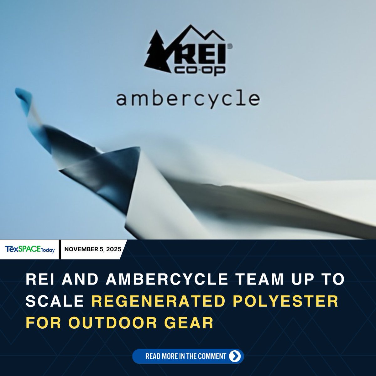 #REI joins hands with <a href="/ambercycle/">ambercycle</a>  to bring cycora® regenerated polyester into outdoor gear, turning textile waste into high-performance materials.

𝗗𝗲𝘁𝗮𝗶𝗹𝘀 𝗶𝗻 𝘁𝗵𝗲 𝗰𝗼𝗺𝗺𝗲𝗻𝘁...

#Sustainability #CircularEconomy #OutdoorIndustry #REI #Ambercycle #RecycledPolyester