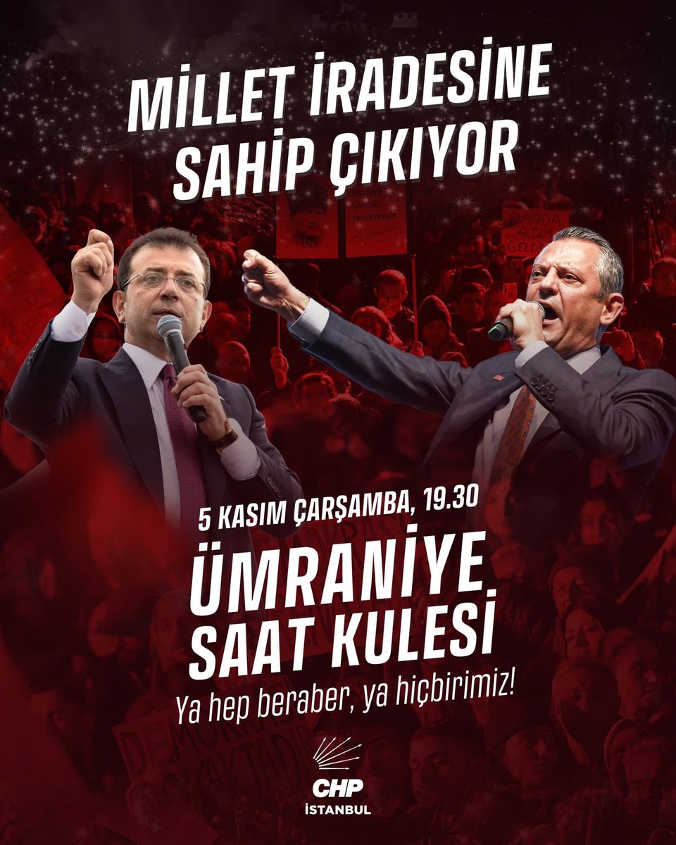 📣 Bu Akşam 19.30’da Ümraniye Mitingindeyiz!
Demokrasi, adalet ve değişim için hep birlikte meydanlardayız.
Tüm dostlarımızı ve hemşehrilerimizi Ümraniye mitingine davet ediyoruz.

Cumhuriyet Halk Partisi adına
Ferudun Ayırkan
Sultanbeyli Belediyesi CHP Meclis Üyesi