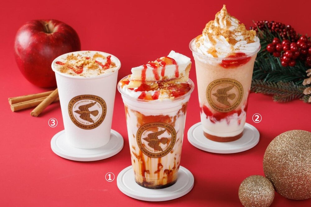チーズガーデン25年クリスマス、“アップルパイ”着想丸ごとレアチーズケーキのせドリンクなど - fashion-press.net/news/139908