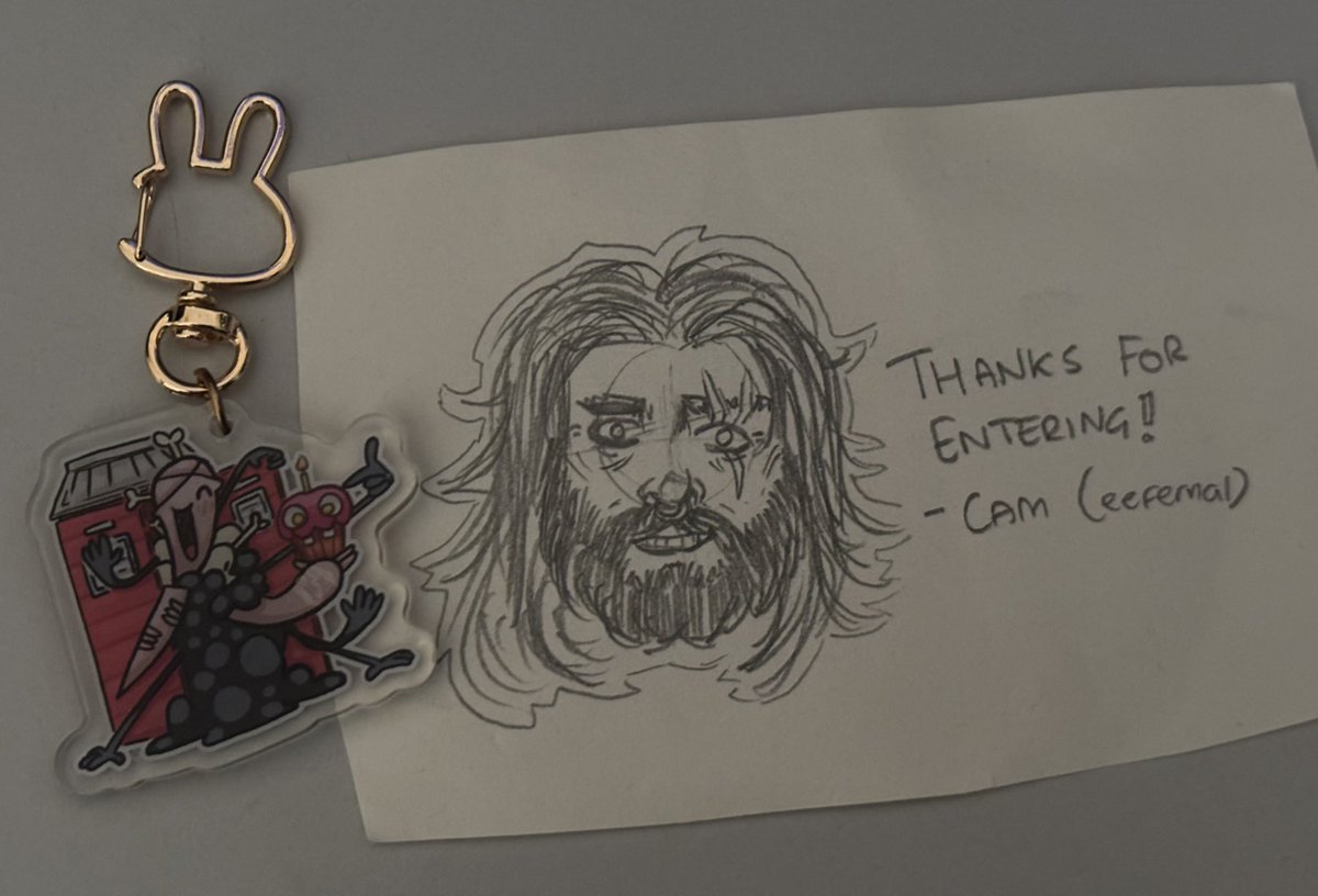 Received my keychain from <a href="/eefernal/">c am🥕🐰 artist</a> giveaway. The Jeff doodle was a surprise!