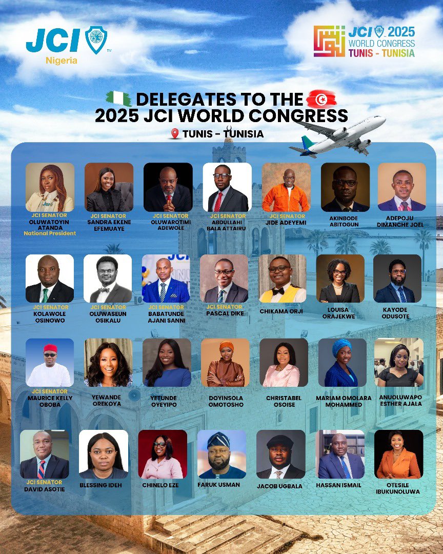 jci_nigeria's tweet image. From the heart of Nigeria to the global stage, our flag flies high once again! 💙💚

We proudly present the distinguished delegates of JCI Nigeria representing our nation at the 2025 JCI World Congress in Tunis, Tunisia.