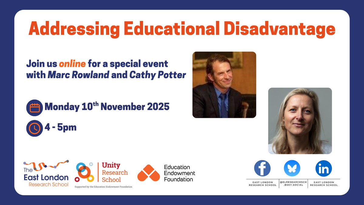 CathyPotter24's tweet image. Next Monday 4-5 online and free, webinar on addressing educational disadvantage / Pupil Premium: @marcrowland73 and I will discuss inclusion, diagnosing challenges, assessment of need, and what we mean by high expectations @elresearchsch