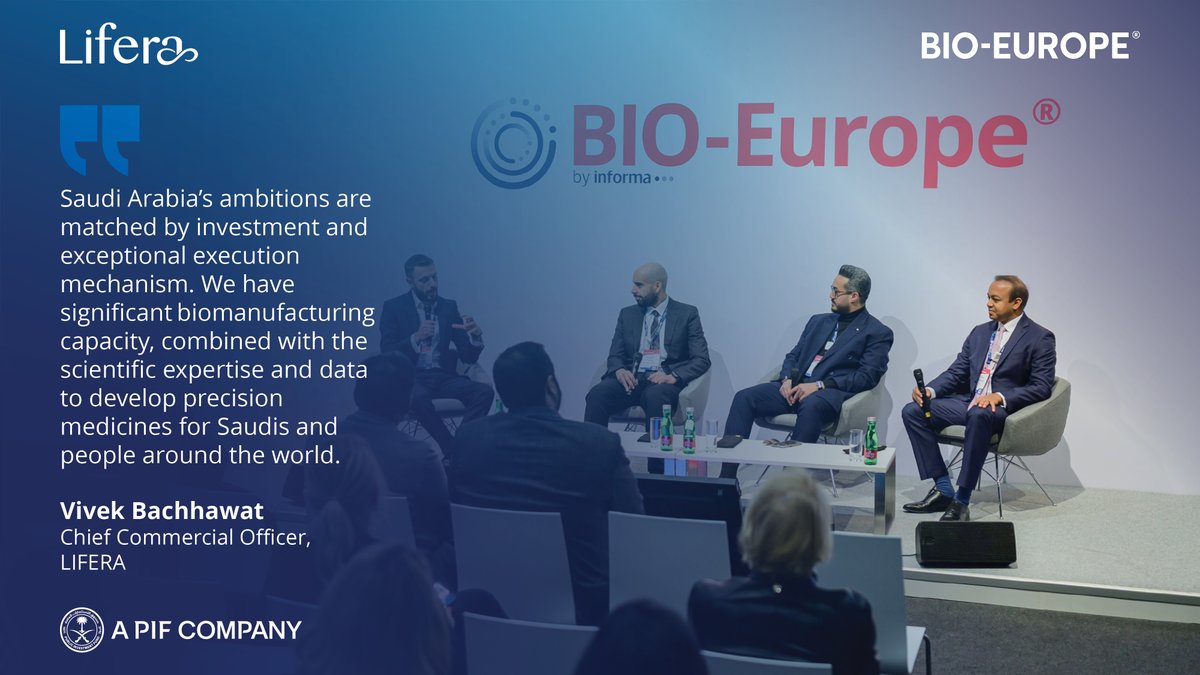 liferapharma's tweet photo. During the session “Amplifying Biotech in the Middle East”, Vivek Bacchawat, CCO of #Lifera, #aPIFCompany, spoke on the power of strategic collaboration in accelerating biopharma across the Middle East, highlighting Saudi Arabia’s role in enabling global partnerships.
#BIOEurope #SaudiVision2030