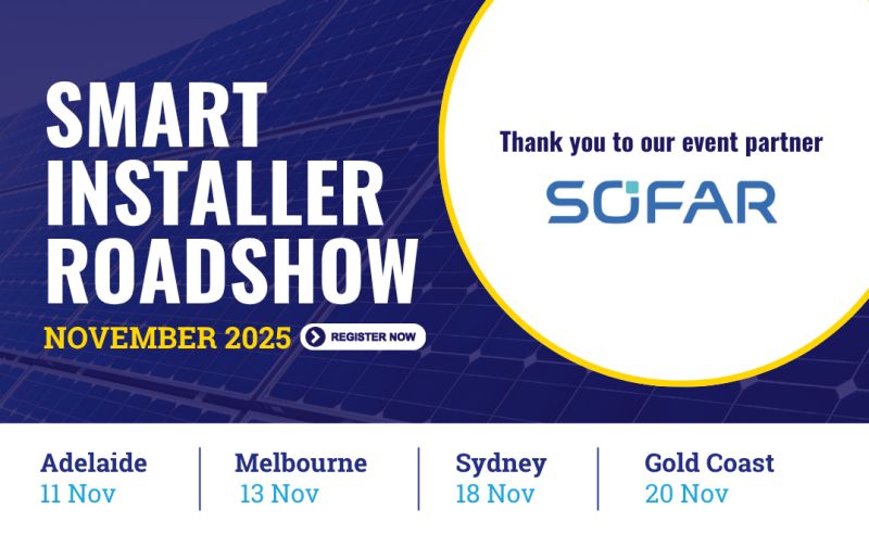 SZ_SOFARSOLAR's tweet image. 🌏 Join us for Smart Installer Roadshows in Adelaide, Melbourne, Sydney, and Gold Coast! Free dinner &amp;amp; new tech! 👉 Register: smartenergy.org.au/smart-installe… #SOFARSolar #SmartInstaller #SolarPV #EnergyStorage #SmartEnergy #InstallerLife