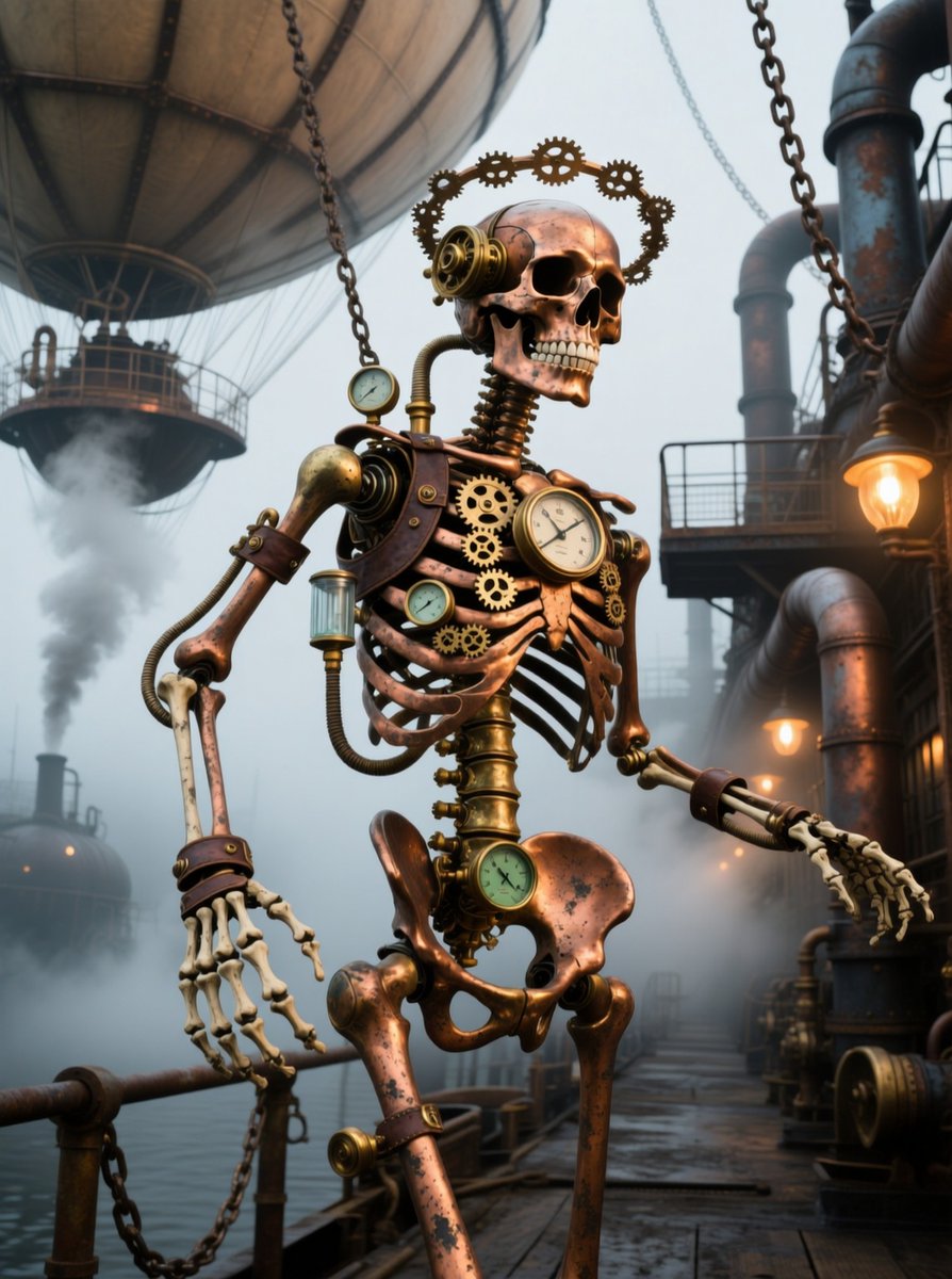 PromptSin's tweet image. Embrace the future of cybernetics—where innovation meets imagination! ⚙️💀 
#SteampunkVibes #FutureTech