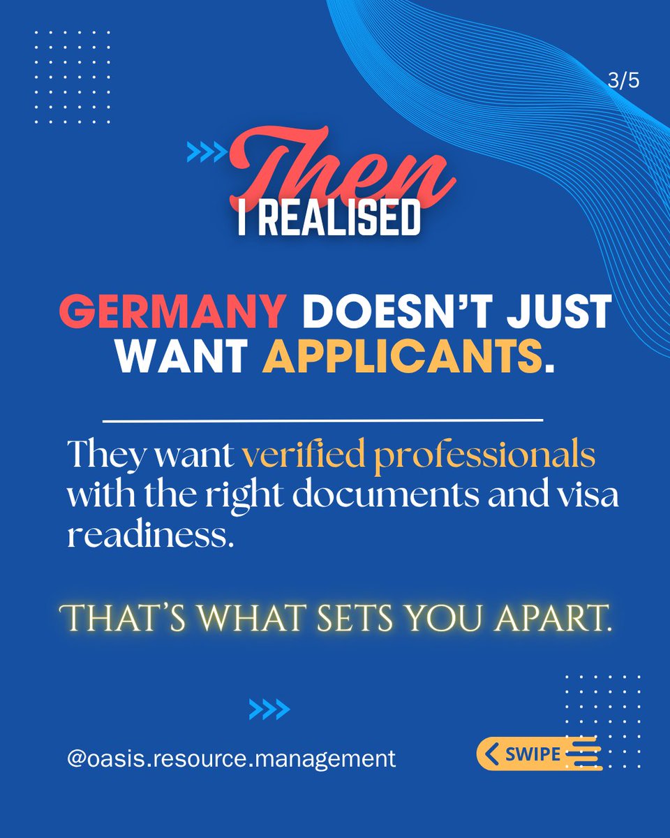oasisvisas's tweet image. 🇩🇪 No one told me this when I started applying for jobs in Germany
✨ Oasis Visas helps skilled professionals like you turn applications into actual offers and get work visas that open global doors.
#GermanyWorkVisa #GermanyJobs #WorkInGermany #OasisVisas #WorkAbroad #VisaExperts