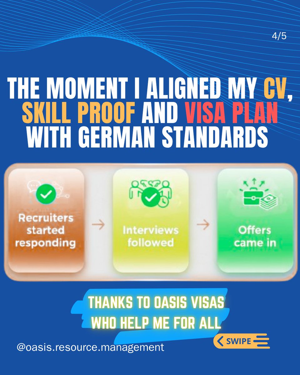 oasisvisas's tweet image. 🇩🇪 No one told me this when I started applying for jobs in Germany
✨ Oasis Visas helps skilled professionals like you turn applications into actual offers and get work visas that open global doors.
#GermanyWorkVisa #GermanyJobs #WorkInGermany #OasisVisas #WorkAbroad #VisaExperts