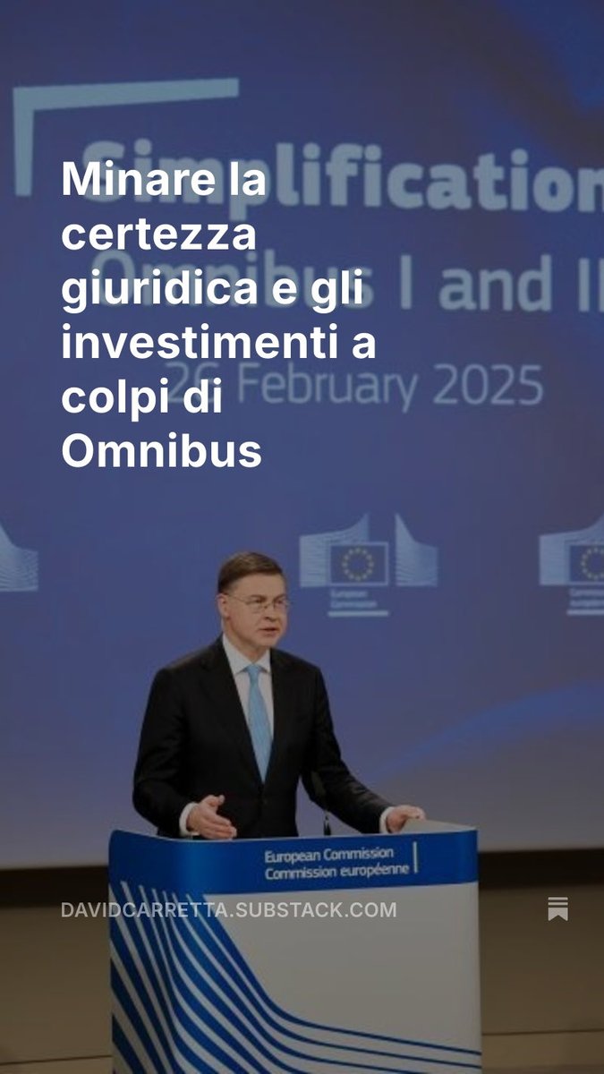 Il Mattinale Europeo è online. 

L’analisi del giorno: “Minare la certezza giuridica e gli investimenti a colpi di Omnibus” 

Nelle brevi: allargamento 2030, von der Leyen tradisce l’America Latina per Trump. Con <a href="/CSpillmann/">Christian Spillmann</a> 👇

davidcarretta.substack.com/p/minare-la-ce…