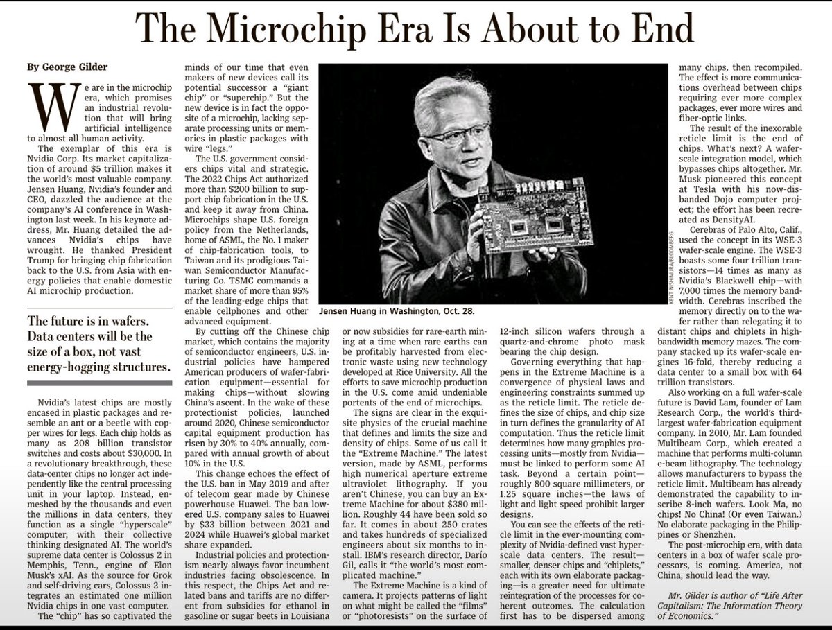 Thavash's tweet image. Is computing shifting from Microchips to Wafer Scale systems ? 
Will future data centres be the size of a box ? ( And consume a fraction of the power ? )