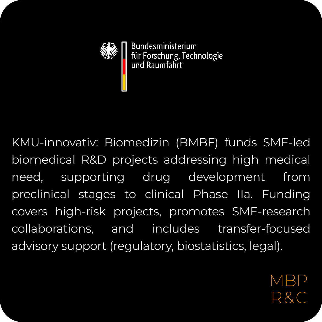 📢SMEs in biomedical R&amp;D—the <a href="/bmftr_bund/">BMFTR</a> funds SME‑led projects to advance drug development from preclinical stages to clinical Phase IIa
📅 15 April 2026
🏷️Know an SME working on drug development? Tag them 
#CallForProposals
#ResearchFunding
#FundingOpportunity
<a href="/ImMatthewP/">Matthew Plutschack</a>