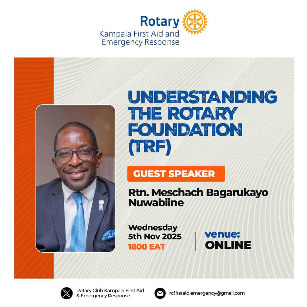 Understanding The Rotary Foundation (TRF)
Join us this Wednesday to explore why we give to TRF and how it transforms lives worldwide. 🌍

🎙 Rtn. Meschach Bagarukayo Nuwabiine
📅 Wed, Nov 5, 2025 | ⏰ 6:00 PM EAT | 📍 Online

🔗 Zoom Link
us02web.zoom.us/j/84058517849?…

#rotary