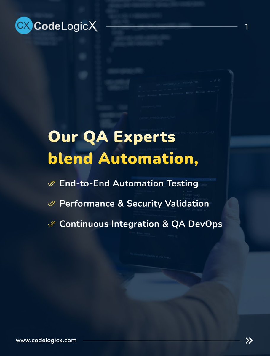 Codelogicx's tweet image. Explore Quality Engineering with CodeLogicX!                                            Partner with us to enhance product excellence, user trust, and digital resilience.
Let’s redefine quality, together.

#QualityEngineering #SoftwareTesting #AutomationTesting #TechInnovation