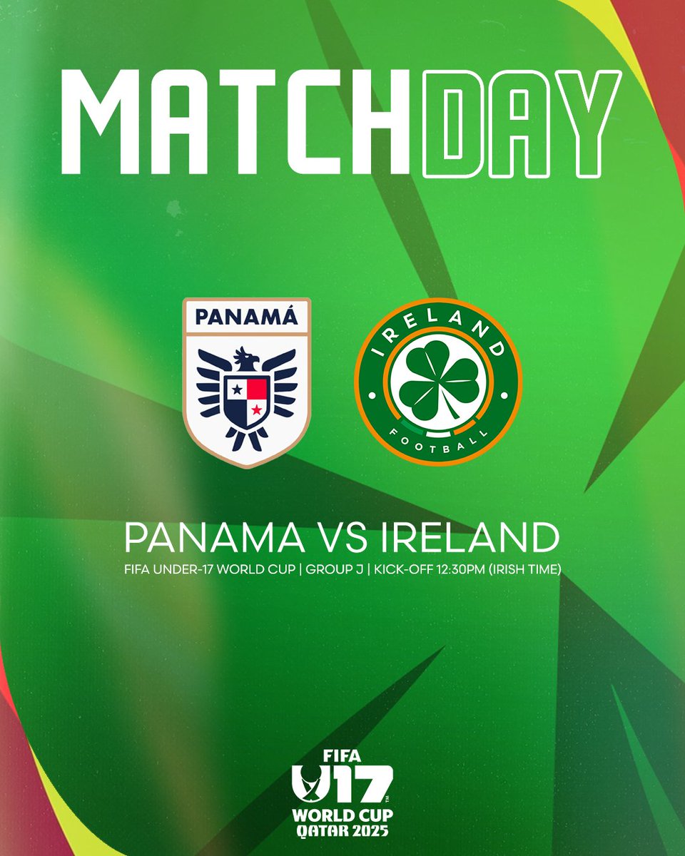 𝗔 𝗪𝗼𝗿𝗹𝗱 𝗖𝘂𝗽 𝗠𝗮𝘁𝗰𝗵-𝗗𝗮𝘆 🤩

Our young Boys in Green all set for the world stage 🌍 

🇵🇦 Panama vs Ireland 🇮🇪
📅 Today
🏆 FIFA U17 World Cup 
📍 Aspire Zone, Doha, Qatar 
⌚️ 12.30pm (Irish time) 
📺 Live on RTÉ2

#COYBIG | #U17WC