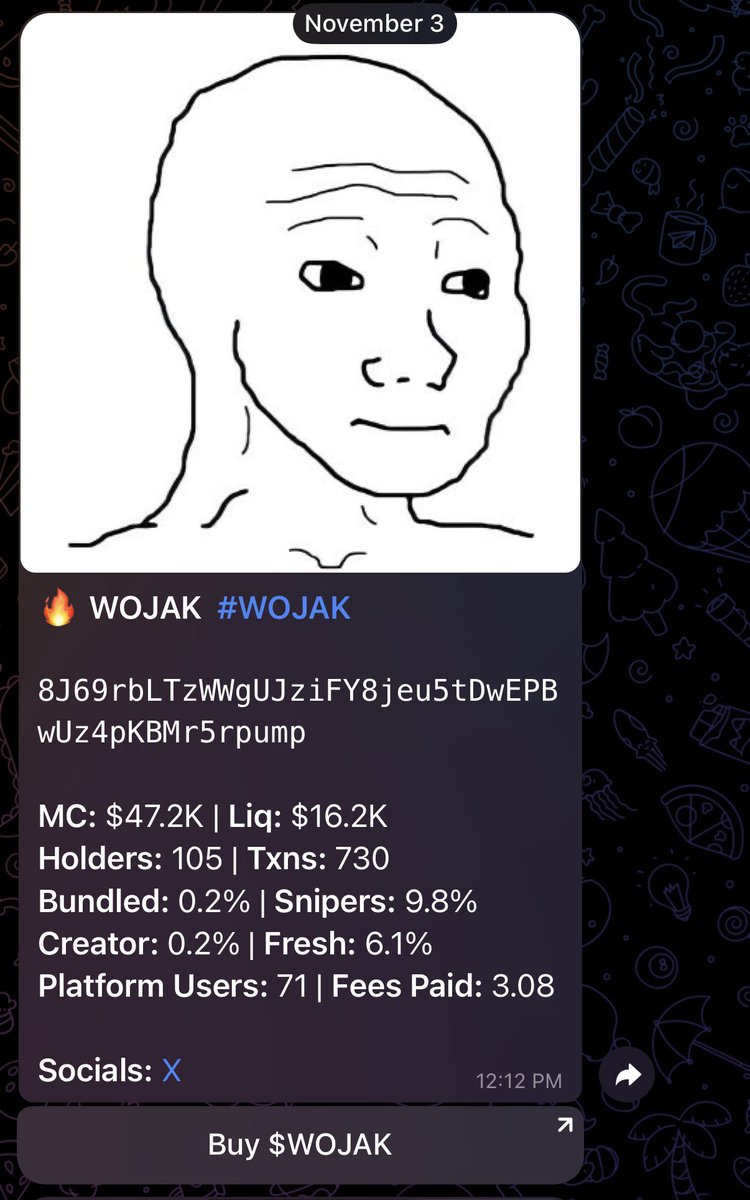 WOJAKトークンが時価総額$47.2Kの初期状態を示すスクリーンショット