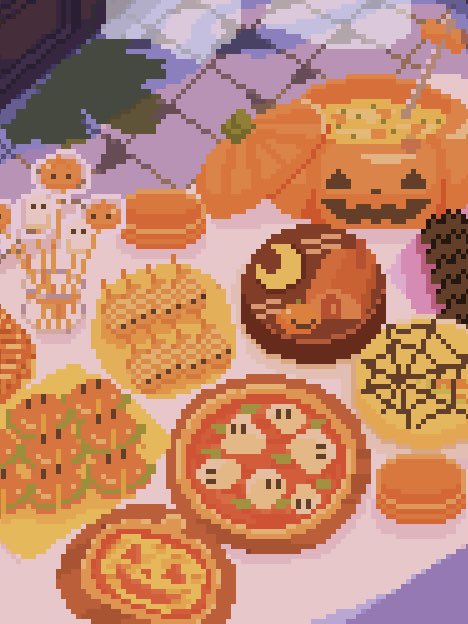 logicsky_pixel's tweet image. たくさん見てくれてありがとう！👻
この絵は一回ほぼ完成まで描いた後、『いつもの僕の絵』すぎるな、と気に食わなくてテーブルの上を全部描き直した

描き直して良かったと思ってる
←before
　　　　　after→