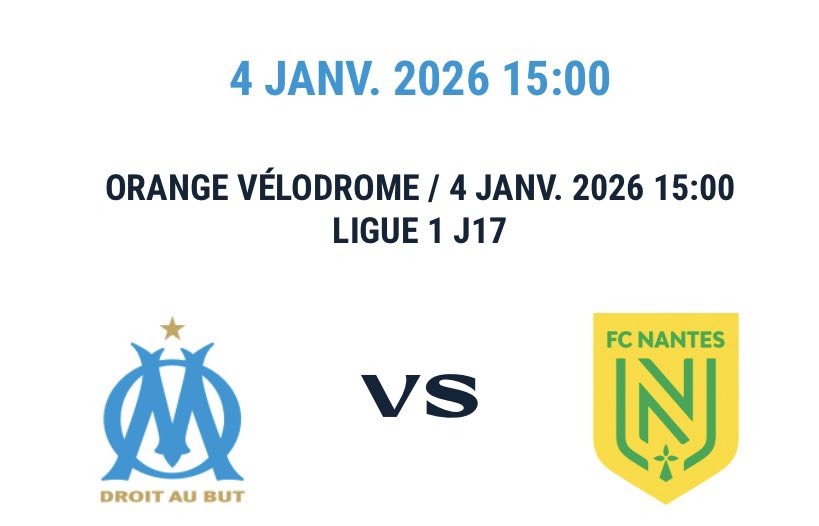 OM vs Nantes
🗓️⏱️ 04/01 à 15h

Places dispo:
🎟️ - Virage Sud
🎟️ - Virage Nord
🎟️ - Ganay
🎟️ - Jean Bouin

👌🏻 Certifié par <a href="/biloEntraide/">OM BILLETS 🎟️</a>
💬📲 DM si intéressé
☝🏻 100% confiance : Preuves de vente/Retours satisfaction
#TeamOM #OMFCN