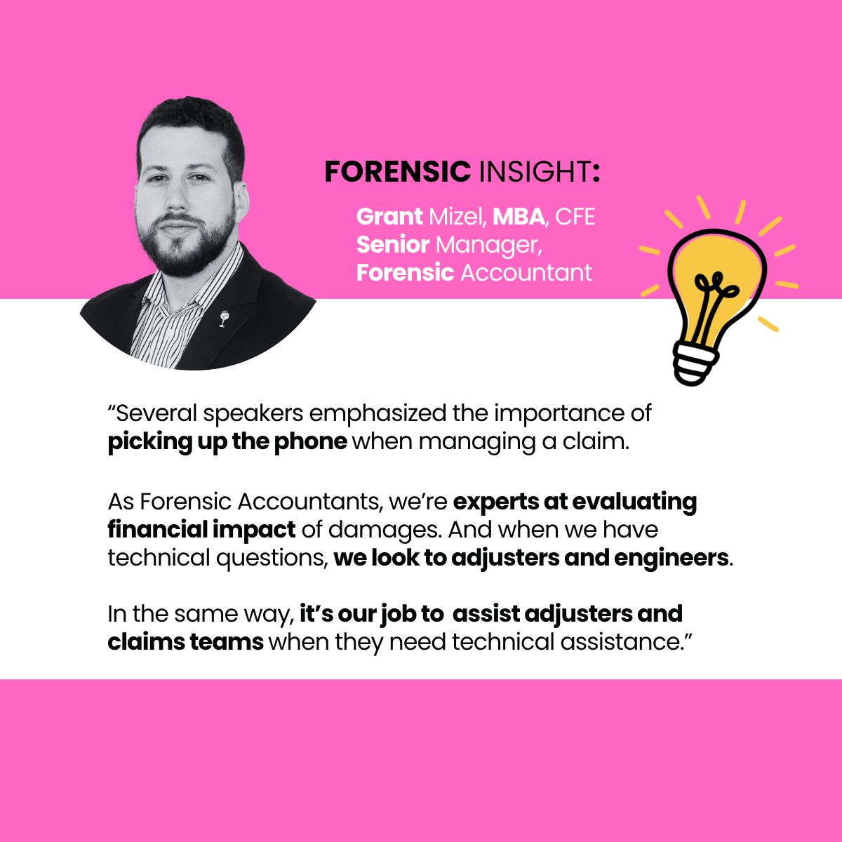 AmpcusForensics's tweet image. In the absence of communication, assumptions rule. &amp;amp; when it comes to managing claims, your phone is your best friend. 

At the recent LEA 2025 #YoungInsurance Professionals Day at @StJohnsU , one of the biggest takeaways was how collaborative communication diffuses tension.