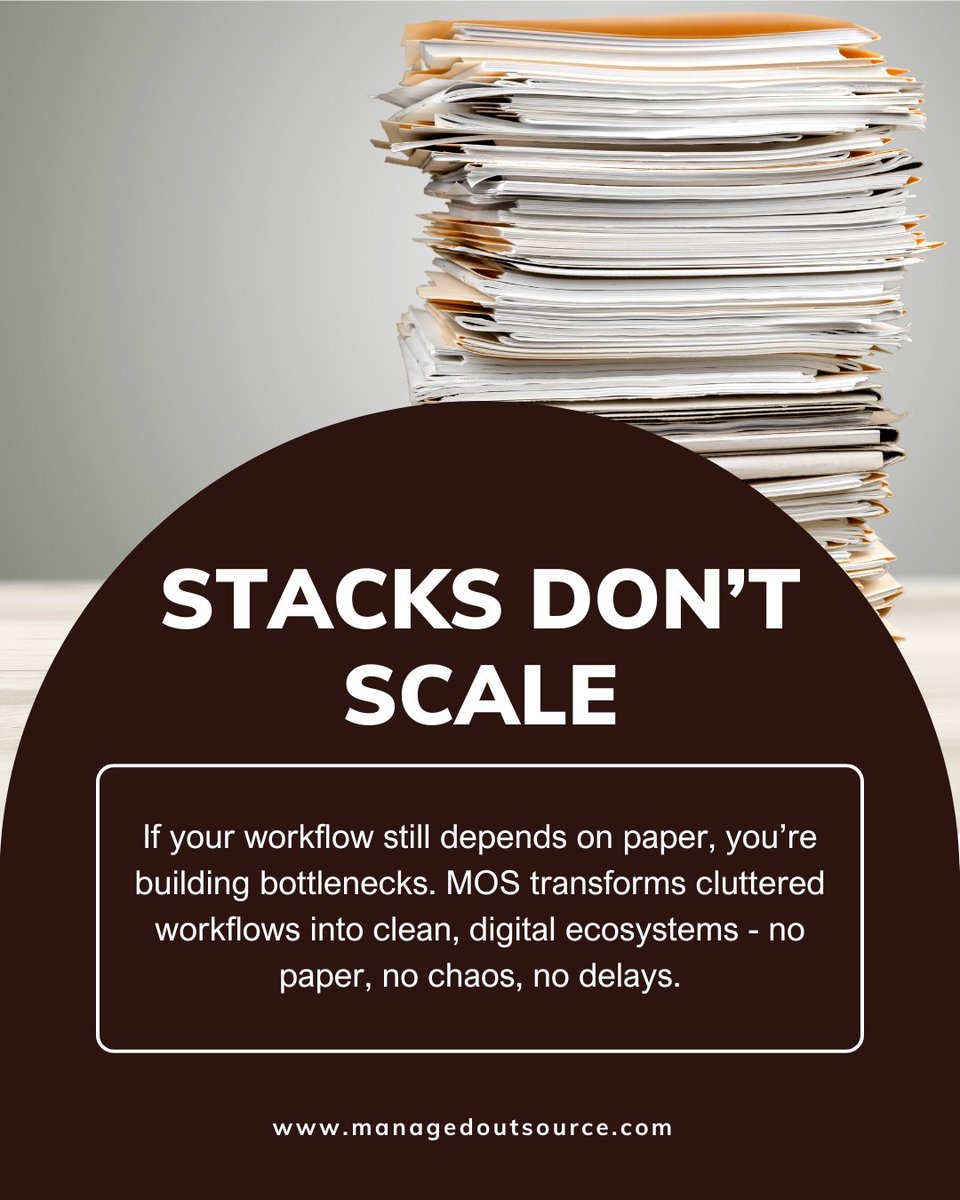 moscompany's tweet image. Still printing, filing, and chasing paper trails? MOS’s #paperlessoffice transformation replaces outdated workflows with secure #digitaldocumentation, cloud access, and automation that move your business forward. No more printing. No more scanning. Just progress.
