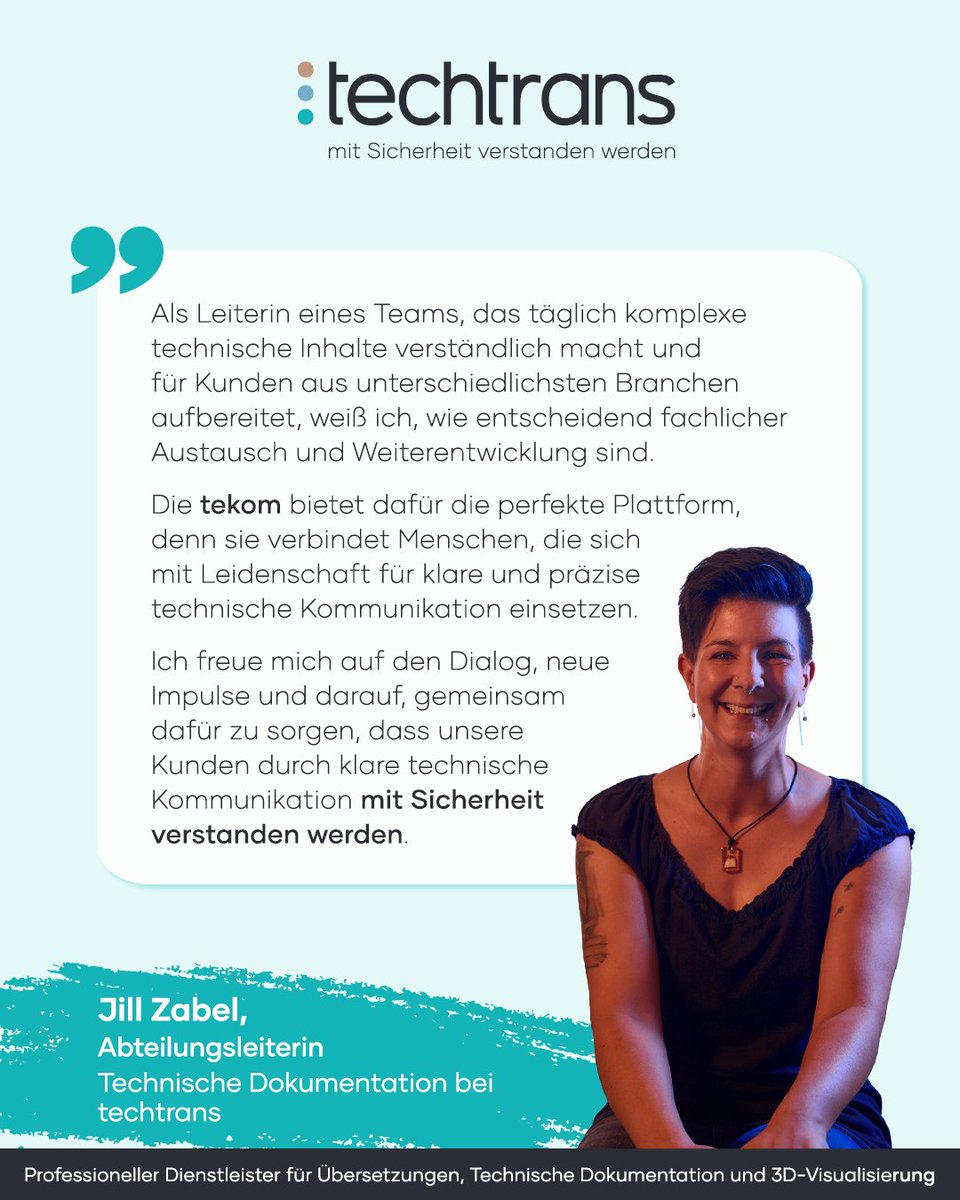 techtransGmbH's tweet image. Auch in diesem Jahr ist ein Teil unseres Teams auf der #tekom-Jahrestagung 2025 in Stuttgart unterwegs. Wenn du uns auf der Messe siehst, dann sprich uns gerne an! 👋
#TechnischeKommunikation #technicalcommunication #tcworld #innovation #technischeDokumentation #Übersetzungen