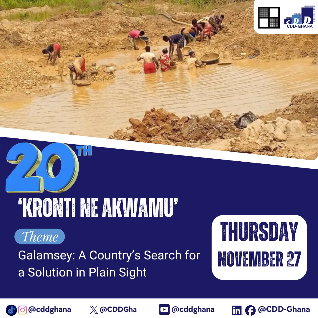 Every year Kronti ne Akwamu provides a platform to have meaningful conversations aimed at strengthening Ghana’s democracy. 

This year, the lecture addresses the hard question: Why does galamsey persist when the policies, laws, and local solutions are in plain sight?

The 20th