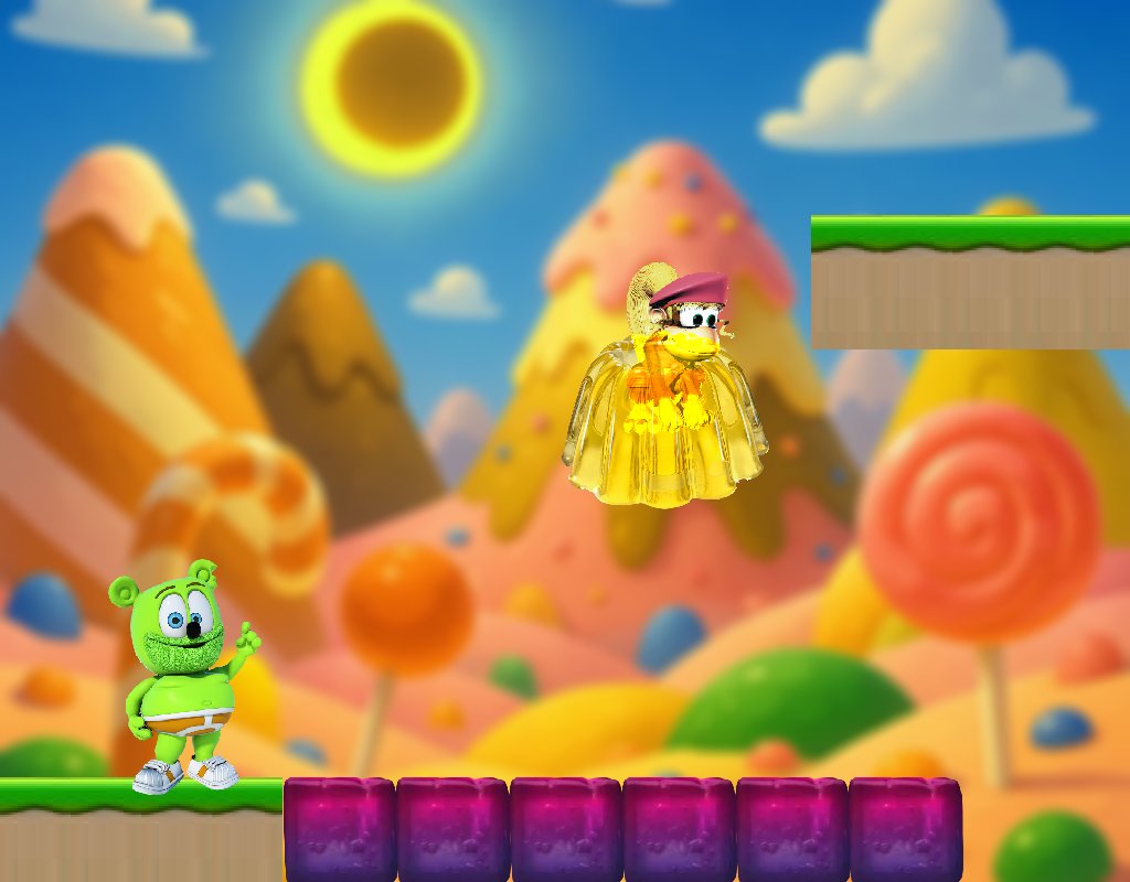 I've made this mockup of a flash game I'm looking for. I simply can't find it. all I remember was that there was monkeys as players, a candy based level with jello you could sink in and gummy bears as enemies. probably nobody have seen it