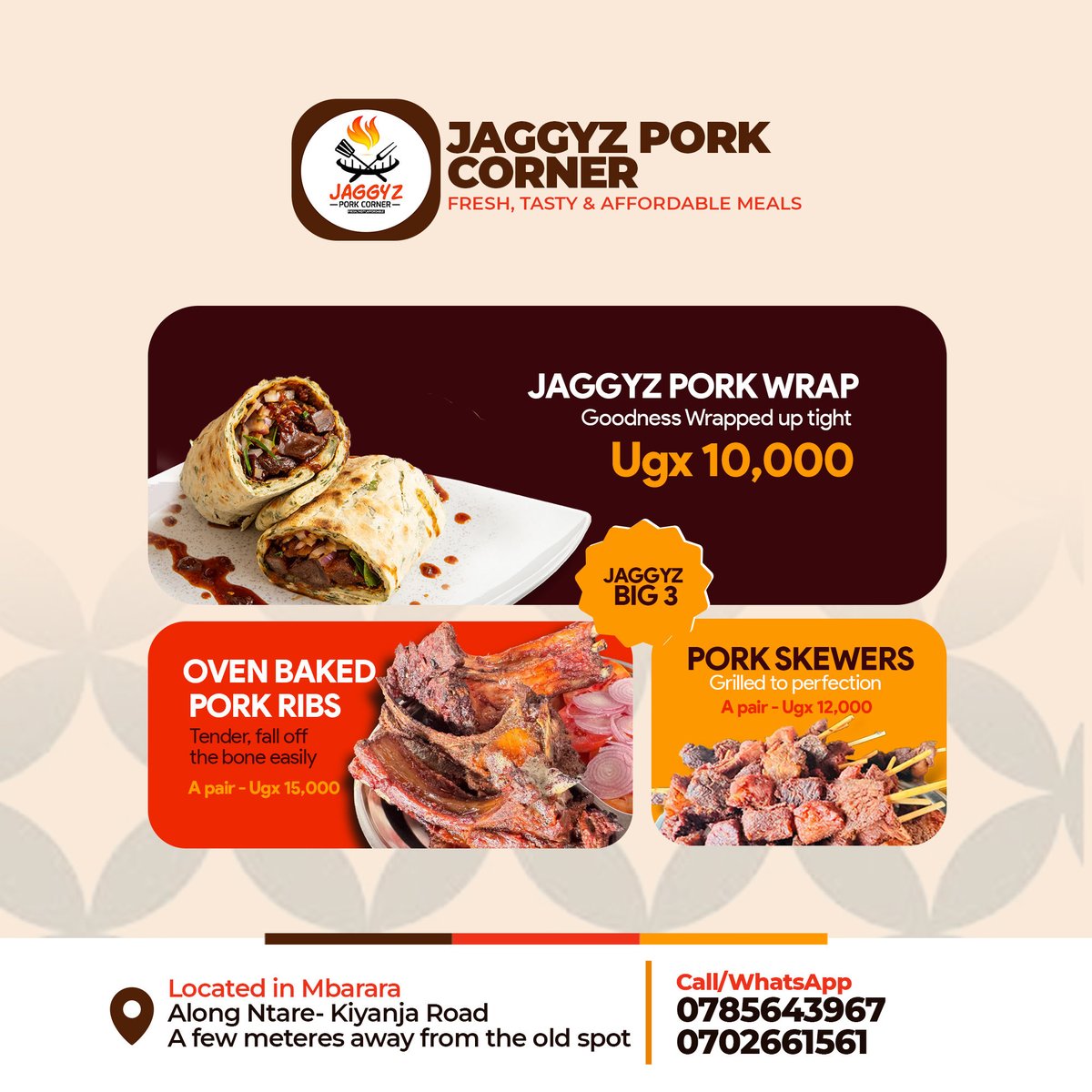 JaggyzPork's tweet image. &quot;Meat the big three! 🐖🔥 JaggyZ&apos;s triple threat: Pork wraps, skewers, and ribs that&apos;ll make you drool! 🤤👌 #JaggyZ #PorkLove #TheBigThree&quot;