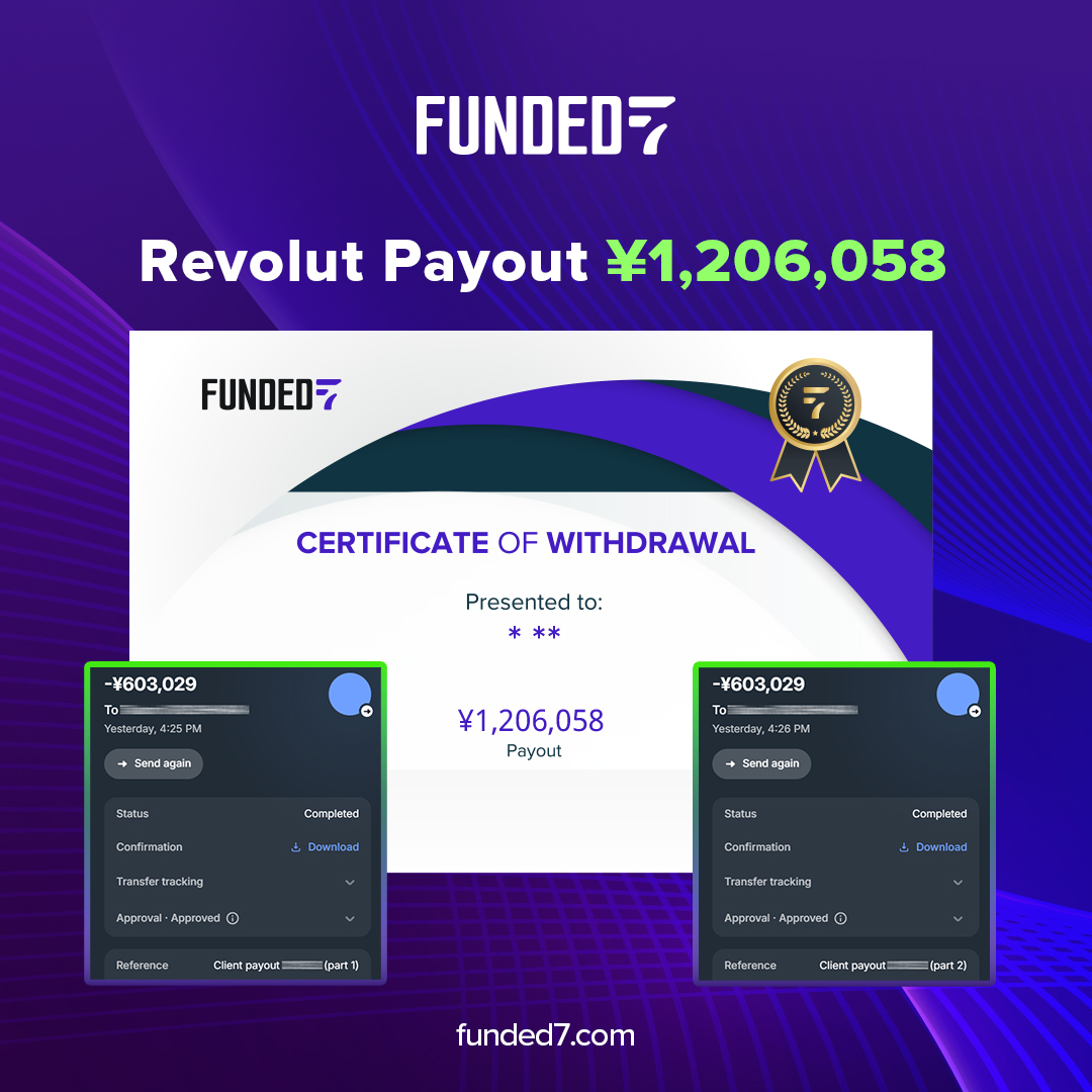 funded_7's tweet photo. Another Round of Profits!
Every payout tells a story of skill, focus, and smart trading decisions. You trade. You earn. We deliver. 

#Funded7 #PayoutDay #PayoutsSent #TraderWins #FundedTrader #ProfitShare #TradingGoals #TradingRewards #TradeSmart #EarnWithFunded7 #TraderLife #PropTrading #TradingJourney #PayoutAlert #ProfitDay