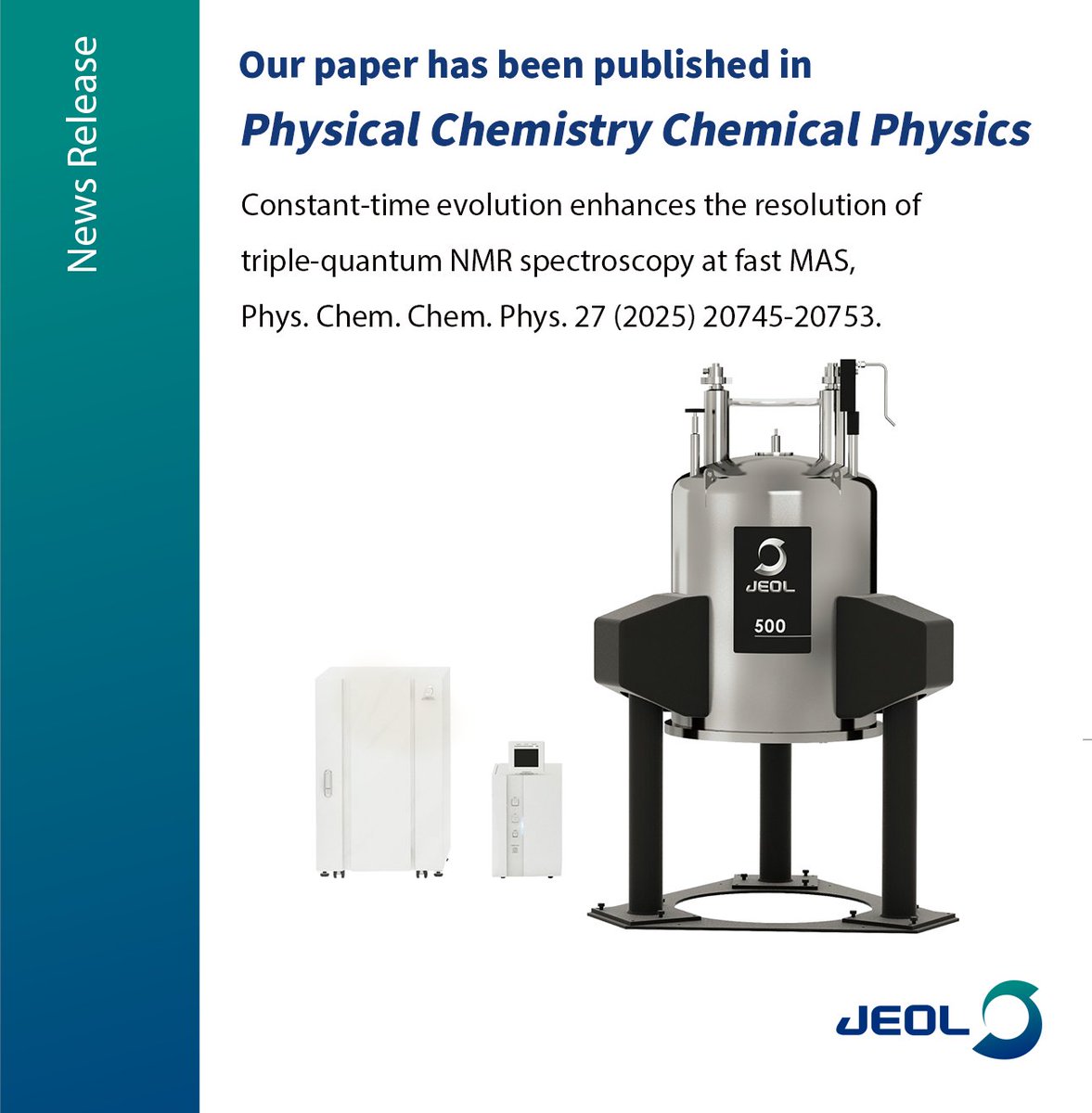 JEOL_Japan's tweet photo. Our paper has been published in "Physical Chemistry Chemical Physics"

It is a collaborative work with South China University of Technology. We have proposed high resolution 1H triple quantum (TQ) / 1H single quantum (SQ) solid-state NMR spectroscopy. The project was led by South China University of Technology.
▼Constant-time evolution enhances the resolution of triple-quantum NMR spectroscopy at fast MAS, Phys. Chem. Chem. Phys. 27 (2025) 20745-20753.
https://t.co/mqjeFqIQml

#SouthChinaUniversityOfTechnology #JEOL #NMR #SolidStateNMR #MASNMR