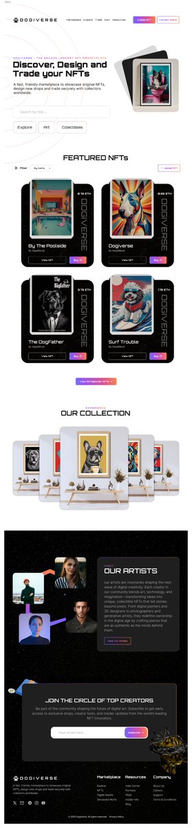 Codedhub_Studio's tweet image. Day 24 - NFT Website for Dogiverse

Focused on visual storytelling, vibrant NFT displays, and an immersive layout that celebrates creators and collectors alike.

Discover, Design &amp;amp; Trade your NFTs — now with style.

#NFTs #NFTCollection #NFTartist #NFTdrops #CryptoMarket #Trump
