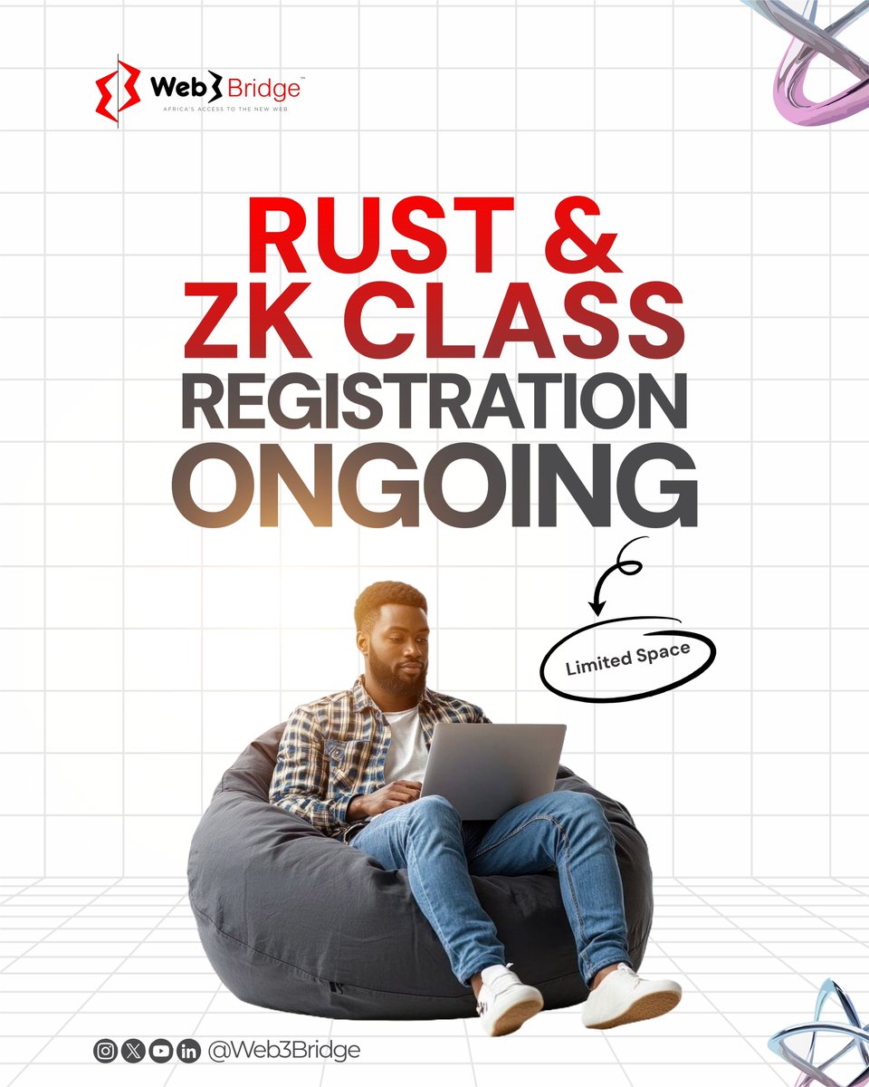 Web3Bridge's tweet image. 🚨 It’s official!
Registration for the Web3bridge ZK &amp;amp; Rust Class is NOW OPEN! 💥🔥

💰 Registration fee: $50
🔗 web3bridgeafrica.com/register

If you’ve been waiting for a sign to level up your dev skills, this is it ⚡️💪

👨‍💻 Learn from experts,
🧱 Build real projects,
🚀 And become…