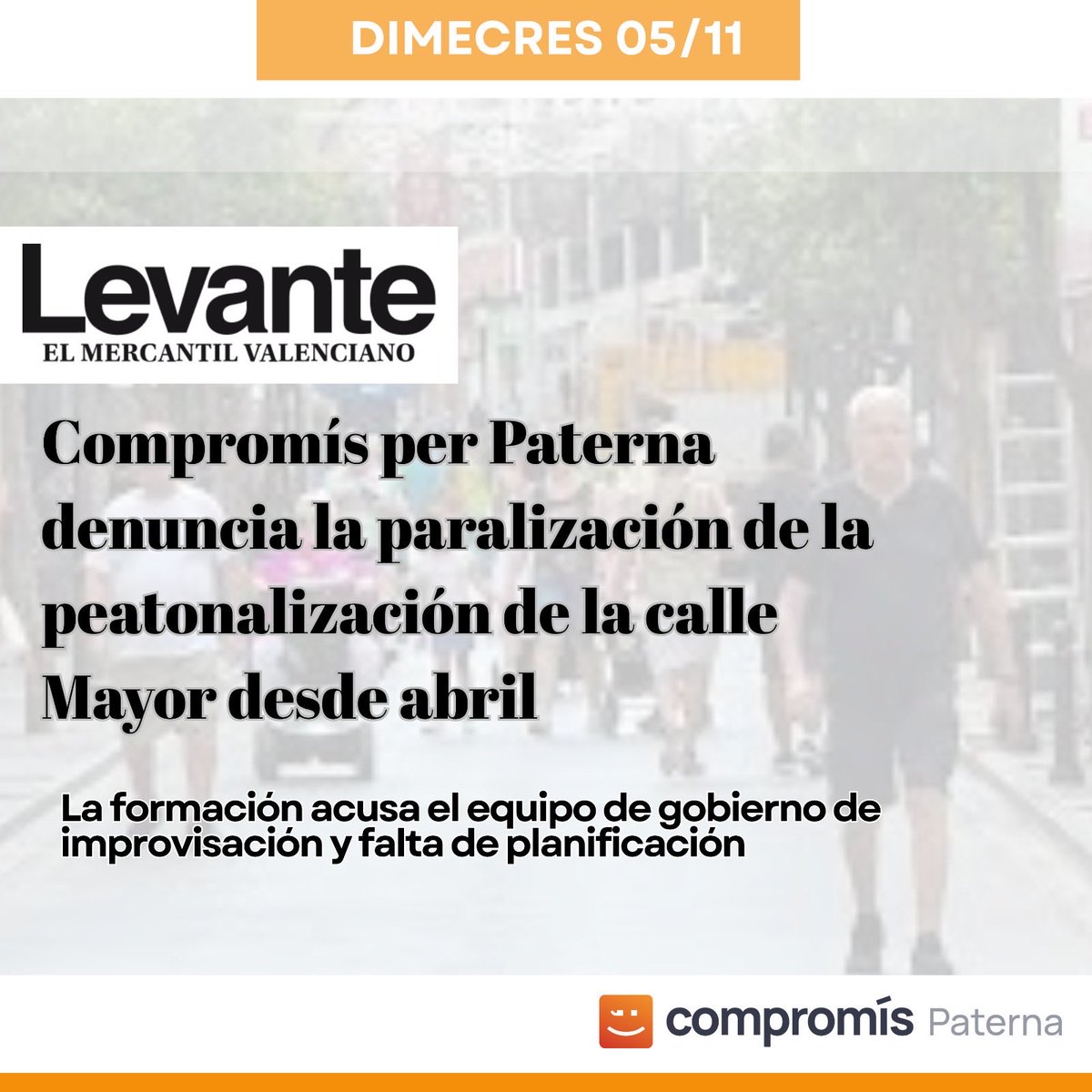 ☀️ Bon dia #Paterna 

🟠 Un projecte necessari per millorar la mobilitat i revitalitzar el centre del nostre poble no pot quedar aturat sense explicacions.

📰Llig la noticia: 
comprom.is/BXOXKhl