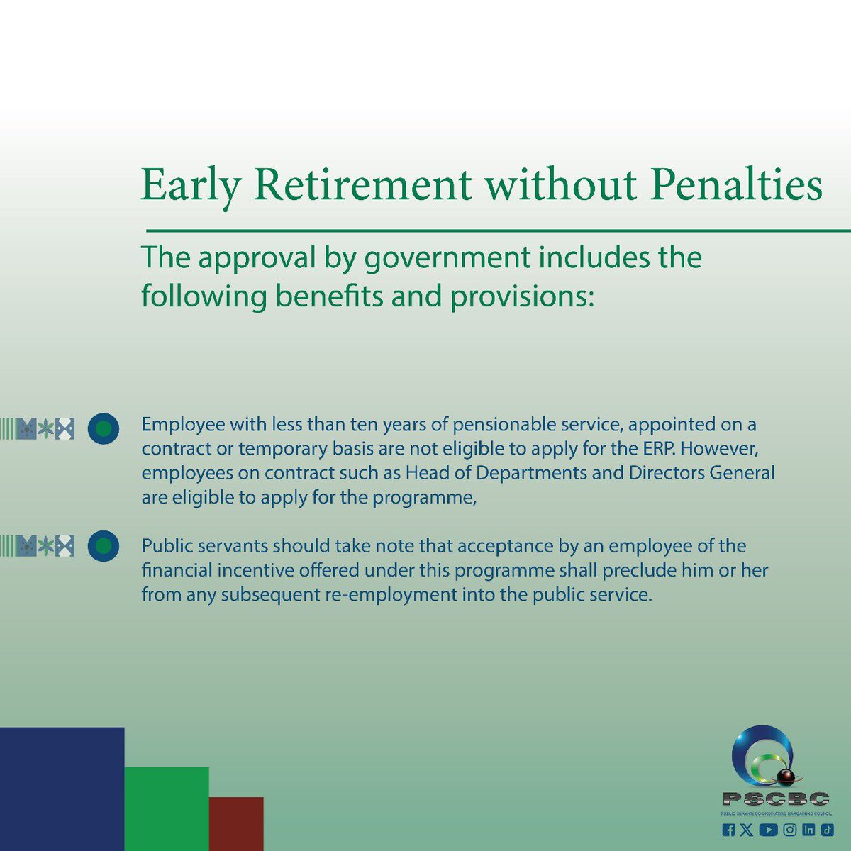 pscbcnews's tweet photo. The Department of Public Service Administration has approved the introduction of early retirement without penalisation of pension benefits for employees aged 55 to 59 years old.The introduction was issued on circular 38 of 2025 and in terms of section 16(6) of the https://t.co/HKDVGLQUIG