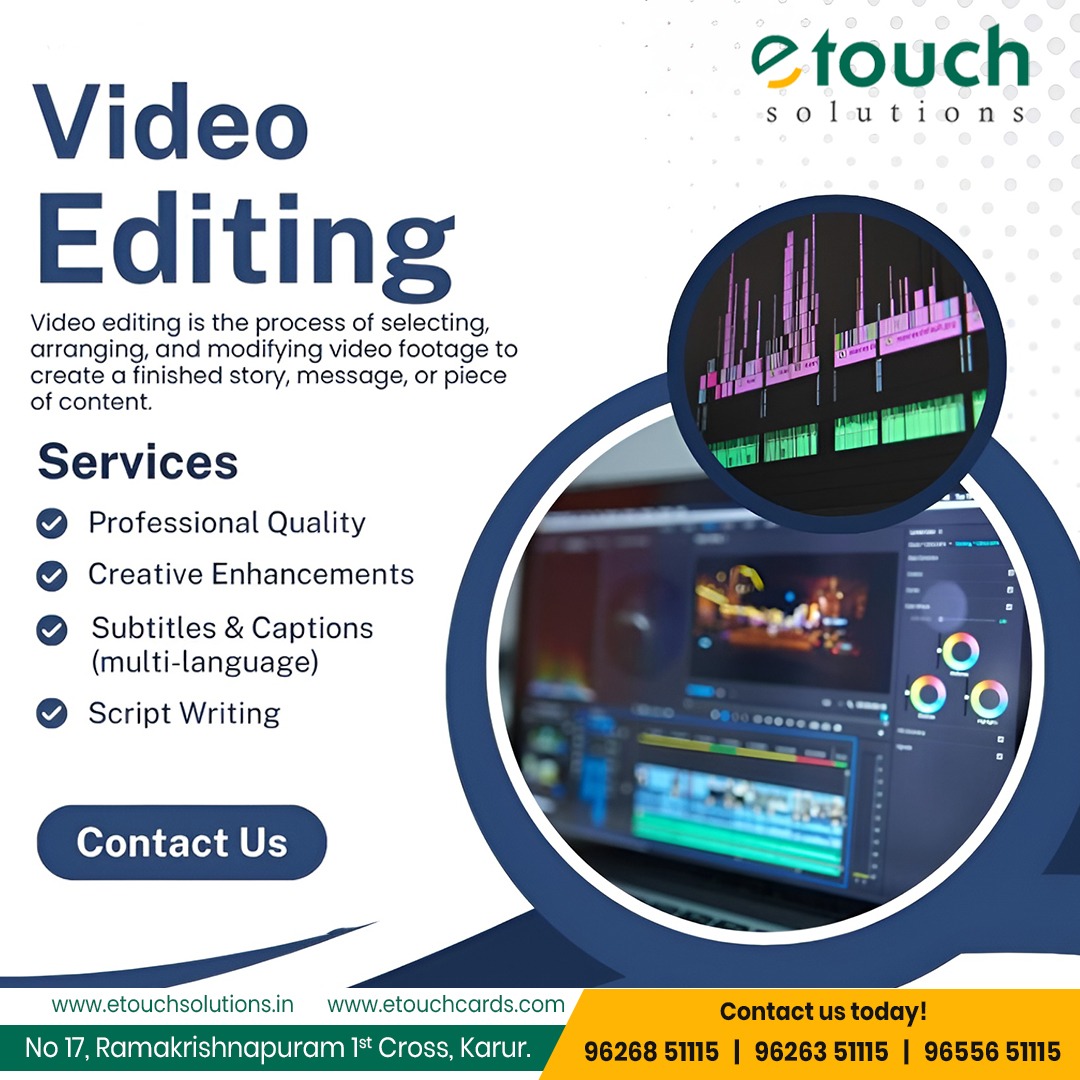 EtouchS89870's tweet image. ✨ Transform your vision into stunning visuals with Etouch Solutions!
We offer expert video editing, subtitles, and creative enhancements that make your brand shine. 🌟 

#EtouchSolutions #ProfessionalVideoEditing #CreativeContent #BusinessGrowth