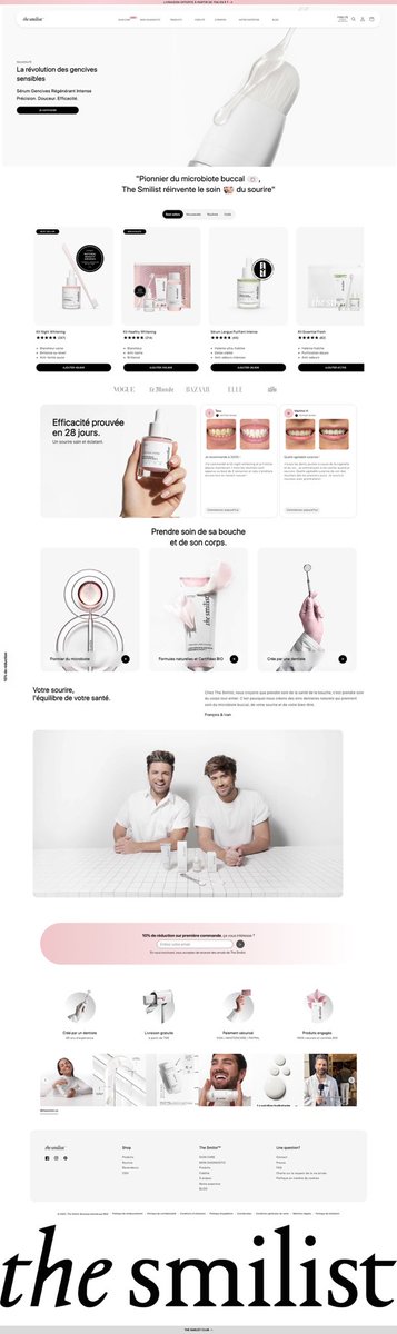 NathanNoCode's tweet image. Le site @thesmilist_co est l’exemple parfait qu’opter pour 3/4 couleurs maximums sur son site suffit largement 🦷

Le résultat de leur site parle de lui-même 👇🏼