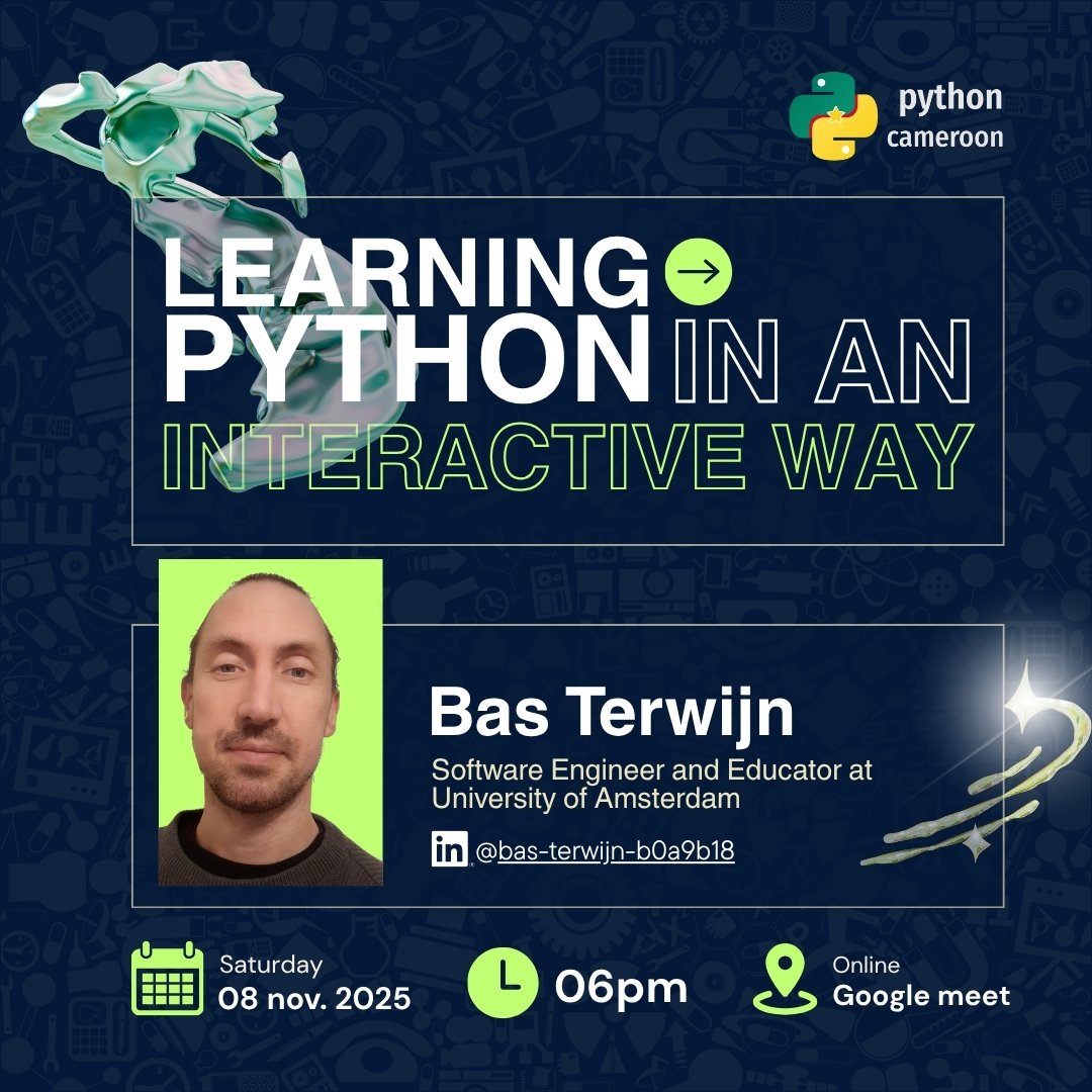 PythonCameroon's tweet image. Raise up 5 fingers and let&apos;s play: a finger down if you’re a Python dev, know DSA, understand data flow, want to level up. Less than 3 fingers up? This is for you!
We&apos;ll talking about memory graph with @basterwijn.
Add event to your calendar: lnkd.in/etpXYTDy #PyCMMeetup