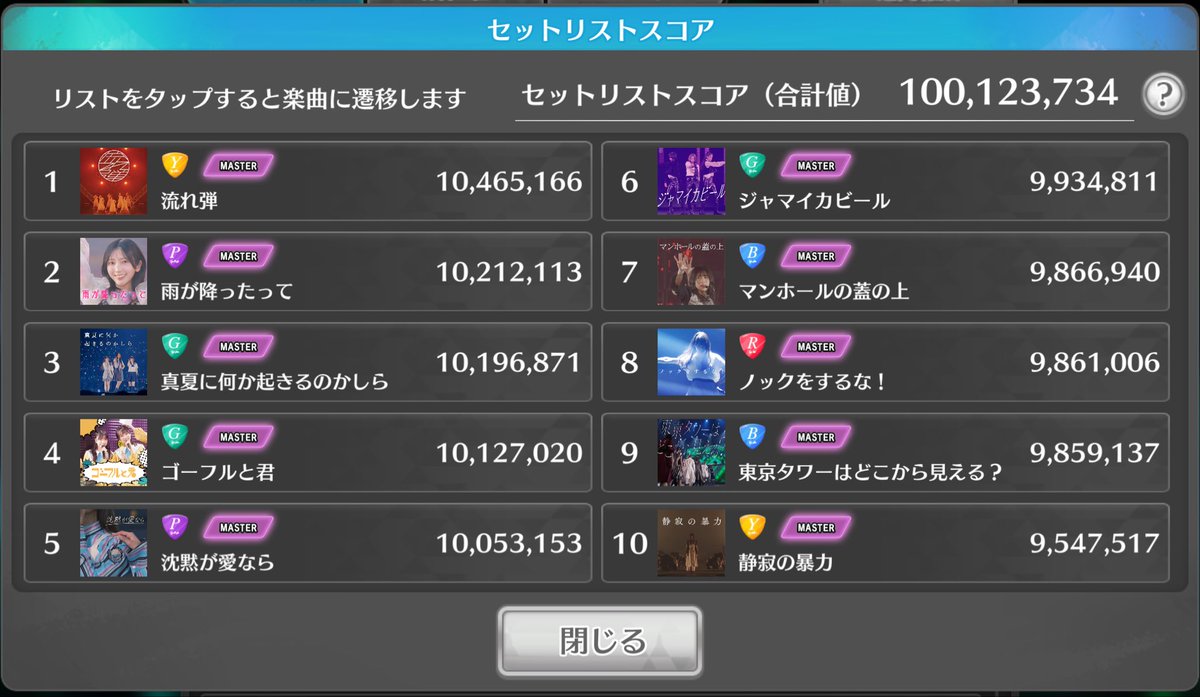 セトリ1億突破👍

#ユニエア