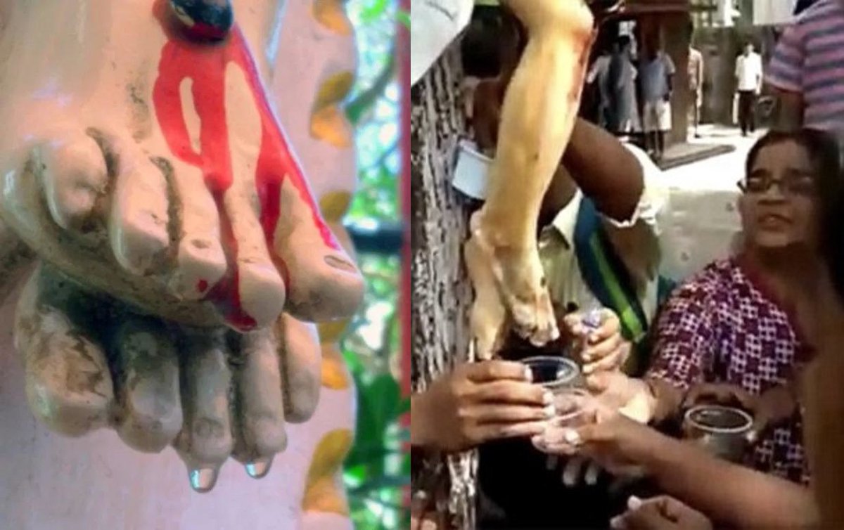 تو یکی از ایالت های هند، تو محوطه کلیسا با یه مجسمه از مسیح روبرو شدن که از پاهاش قطره های آب میچکه؛ مردم هند هم با لیوان تلاش کردن از این آب مقدس جمع آوری کنن تا شاید شفا بگیرن‌. حالا مشخص شده منشا اون آب از توالت ساختمان کناری بوده و از لوله های مسدود فاضلاب میومده.