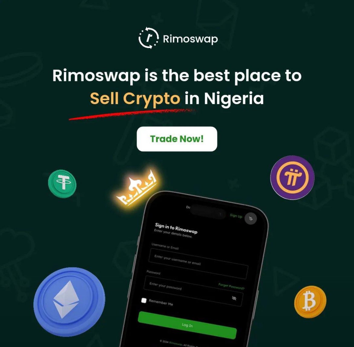 Folabi_00's tweet image. Sell your crypto fast, safe &amp;amp; easy on Rimoswap.
Nigeria’s most trusted crypto platform.
💰 Instant transactions, zero stress.
👉 rimoswap.com