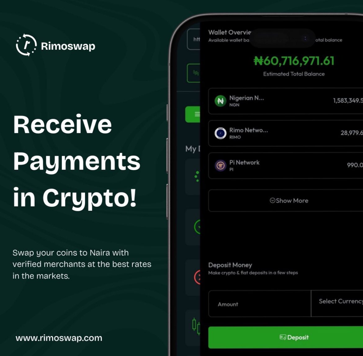 Folabi_00's tweet image. Sell your crypto fast, safe &amp;amp; easy on Rimoswap.
Nigeria’s most trusted crypto platform.
💰 Instant transactions, zero stress.
👉 rimoswap.com