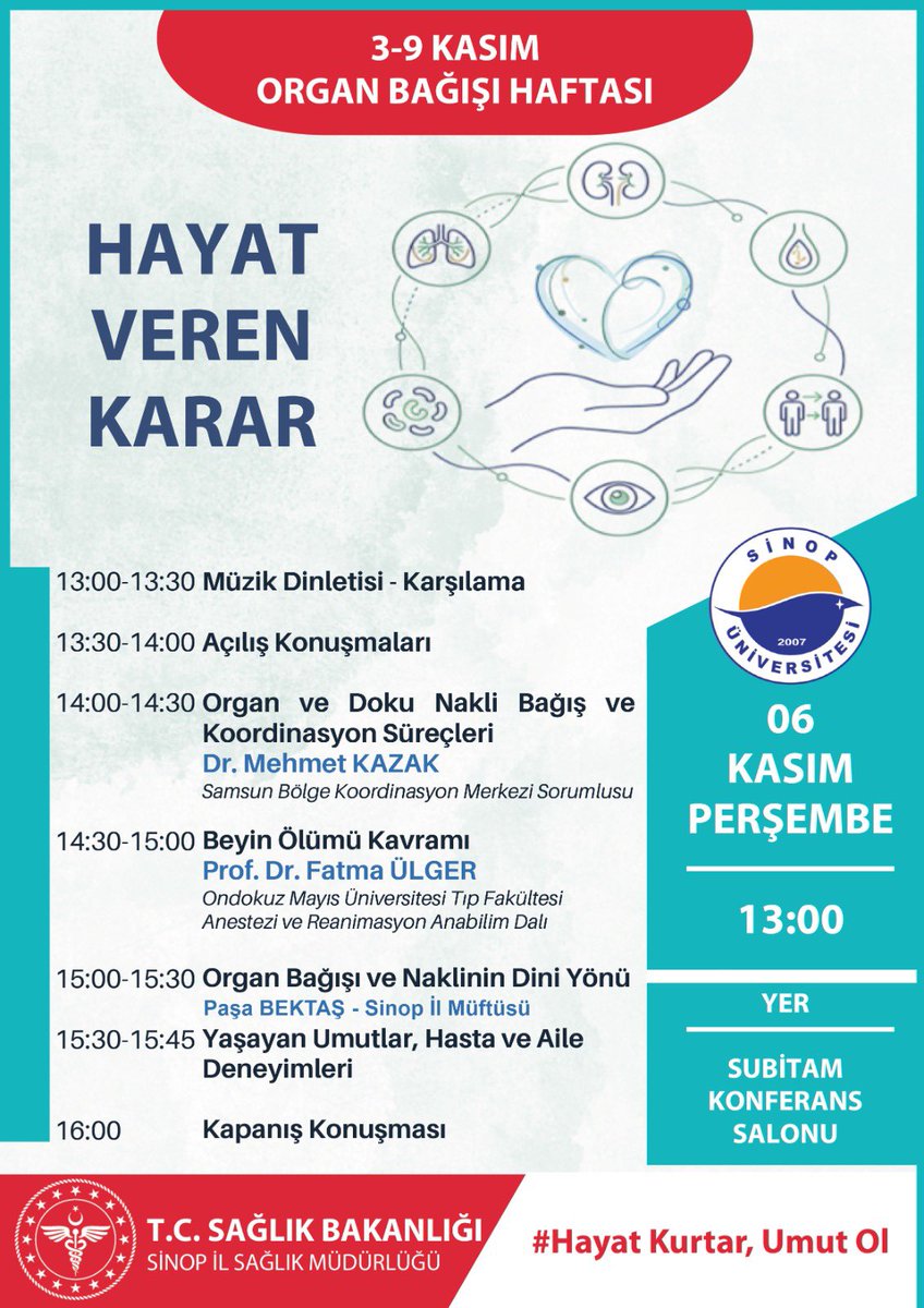 Tüm hemşehrilerimizi;
Yaşamın en kıymetli mirası olan iyiliği paylaşmaya,
Geleceğe bir nefes bırakmaya davet ediyoruz.

Unutmayalım;
Bir bağış, bir hayat…
Bir hayat ise hepimizin ortak umududur. 

<a href="/mustafaozarslnn/">🇹🇷Dr.Mustafa ÖZARSLAN</a> <a href="/TCSinopValiligi/">T.C. Sinop Valiliği</a>