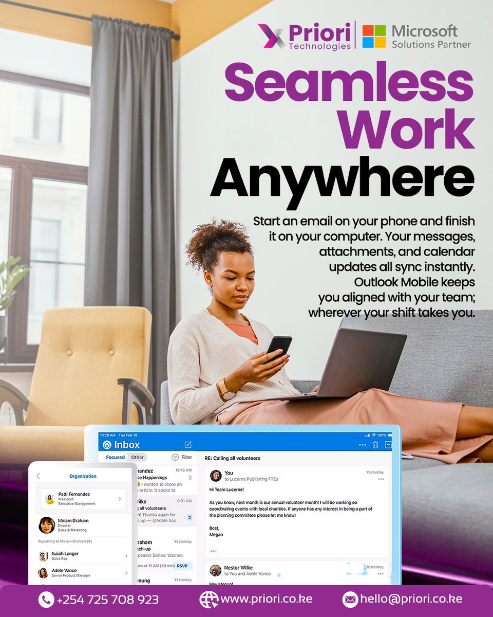 PrioriTechLtd's tweet image. Keep your workflow seamless; from phone to desktop and back.

Outlook Mobile keeps you aligned with your team, wherever your shift takes you.

priori.co.ke
#microsoft365 #outlook #frontlineworkers #productivity #worksmart #prioritechnologies #microsoftpartnerkenya