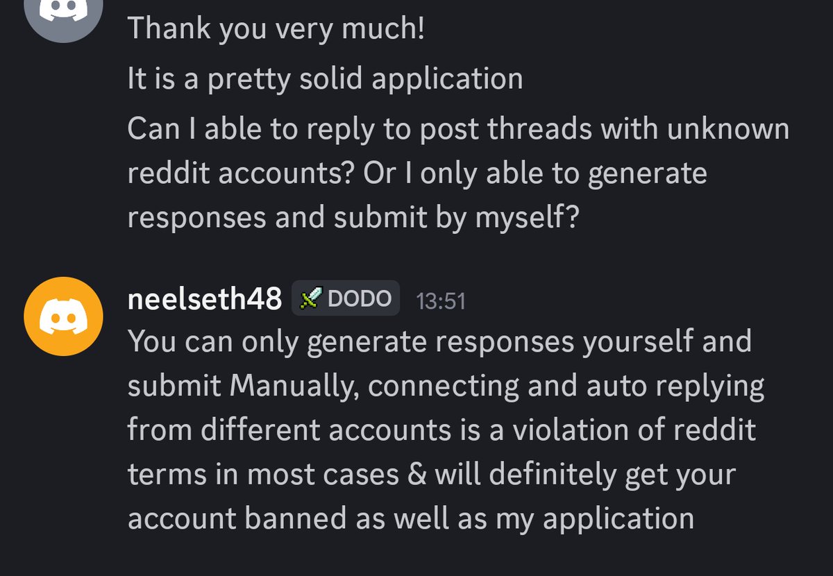 "it's a pretty solid application" 

Another day, another great review, but why do people, at the last moment when 90% of their work is done want to connect accounts and start auto replying / posting on reddit 🤷‍♂️