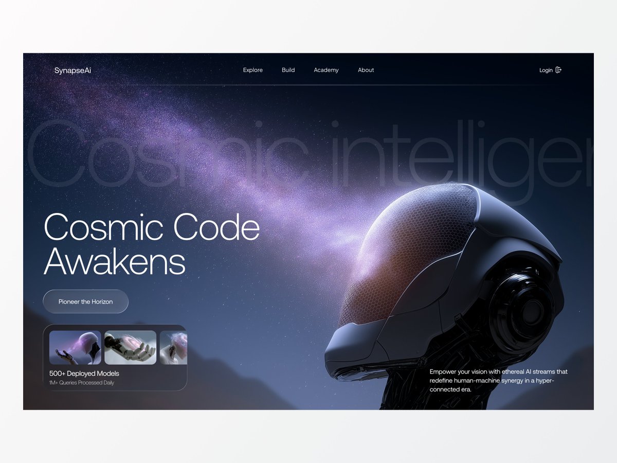 DesignerSoora's tweet image. SynapseAI Hero Exploration: Ethereal nebulae, holographic AI, fluid stats. 
 
#webdesign #UIUXDesign #framer #figmadesign