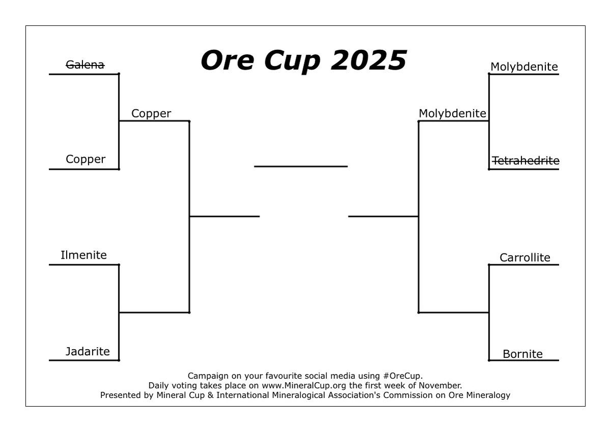 Congratulations, #Molybdenite, your victory is shining a light to #OreCup R2M1.

Condolences, #Tetrahedrite, you were sharp but just not enough to make the cut.