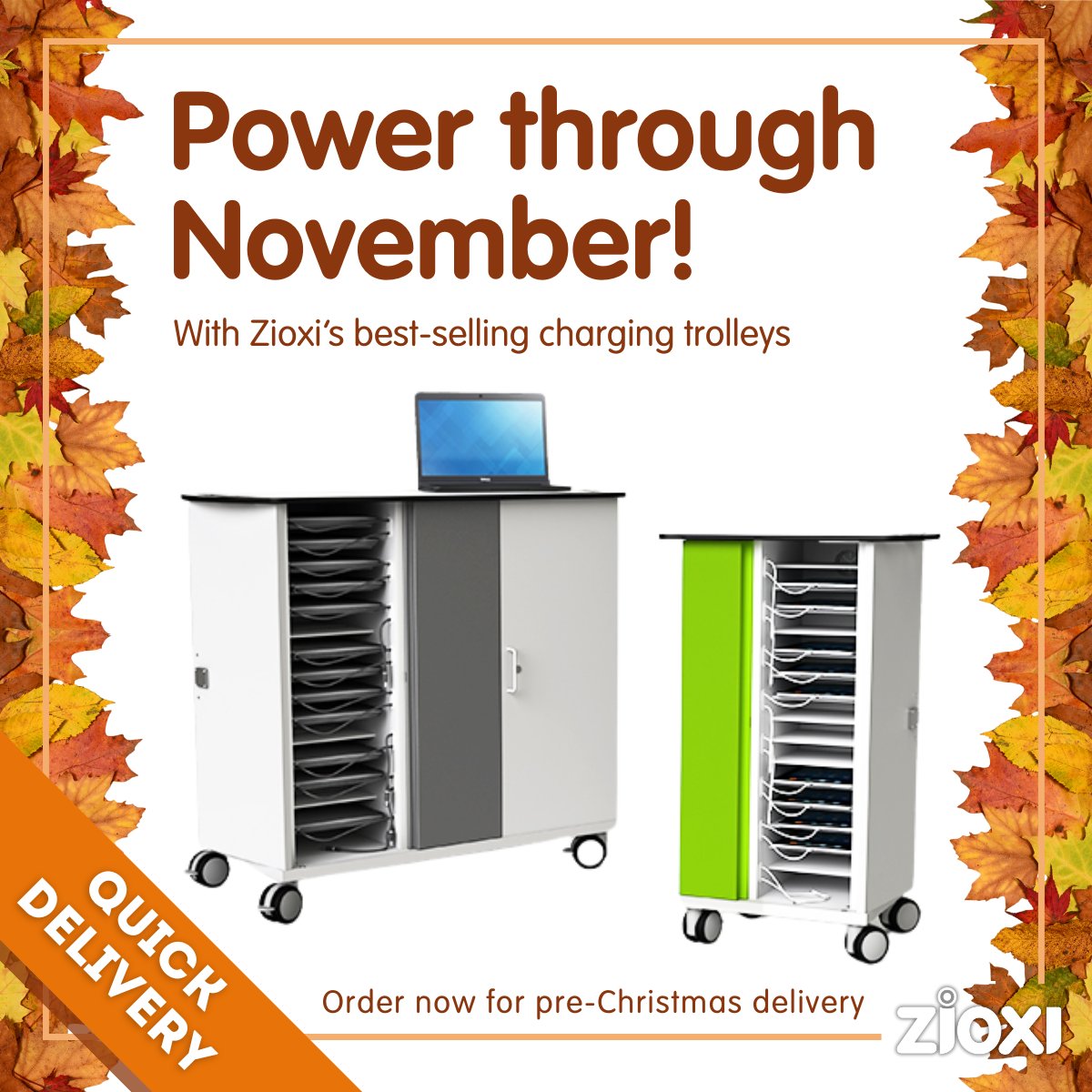 Hello November! 🍂 
Christmas is on the horizon! Now’s the perfect time to get ahead for the new year. Our best-selling charging trolleys are in stock &amp; available on short lead times.
Order now for delivery before the holidays!
🔗 Charging Solutions here okt.to/94JCAD