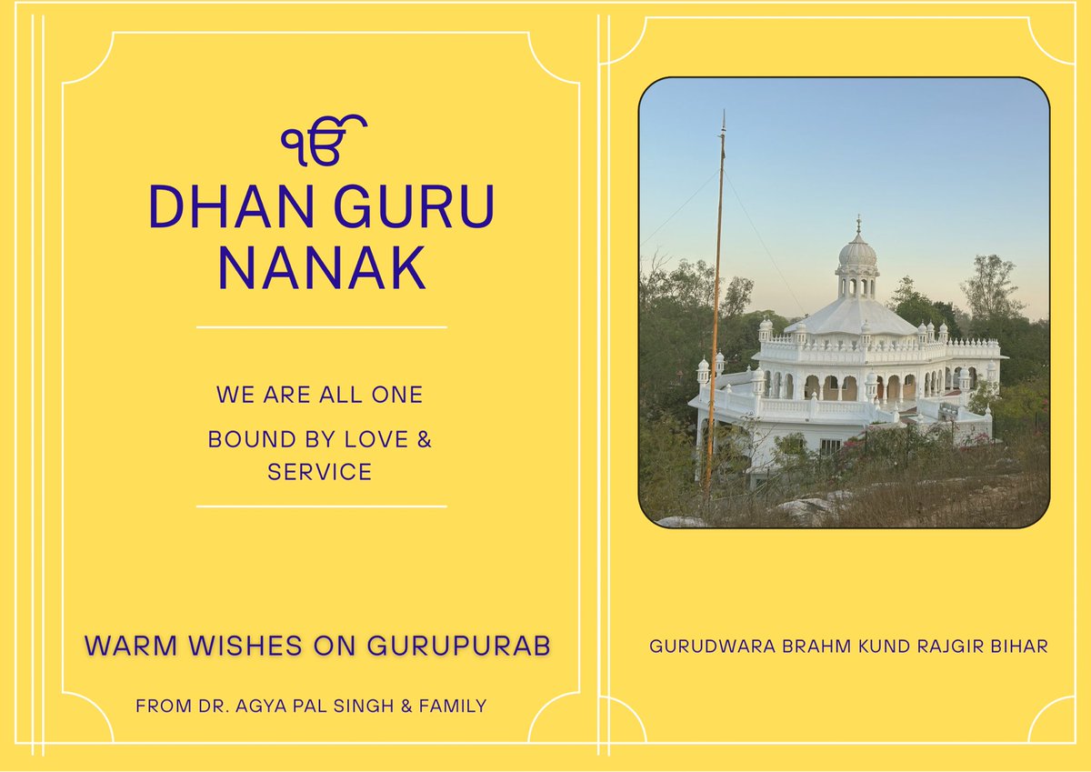 Agyapal's tweet photo. Wishing  sarbat da bhalla on Gurpurab - Guru Nanak’s spirit of universal goodwill ,wishing peace, prosperity, and happiness for all beings, regardless of faith or background. https://t.co/S5N4X1H1TC